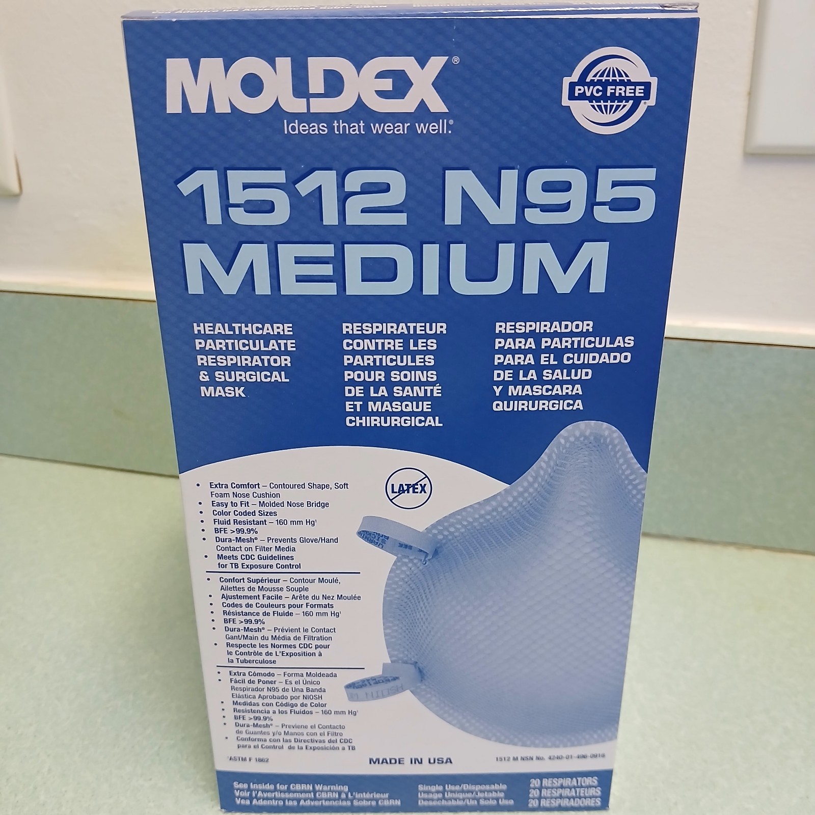 Deluxe N95 Respirator surgical Masks, Box of 20 # 1512, Medium Exp. Date 03/2026