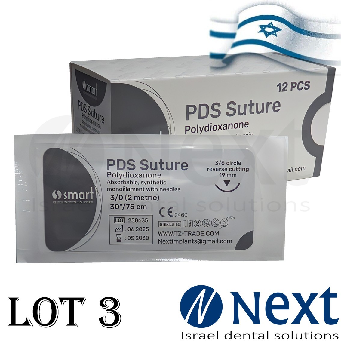 LOTx3 Dental and Veterinary PDS Absorbable Professional Stitch with needles 5/0