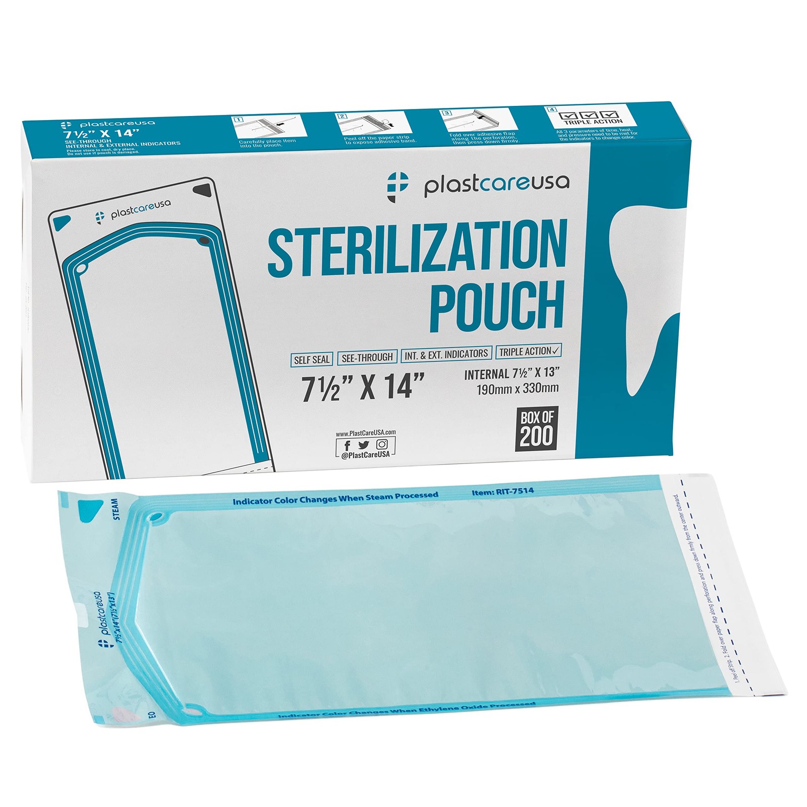 200 7.5 X 13 Self Sterilization Pouches for Dental Offices, Autoclave Sterilizer