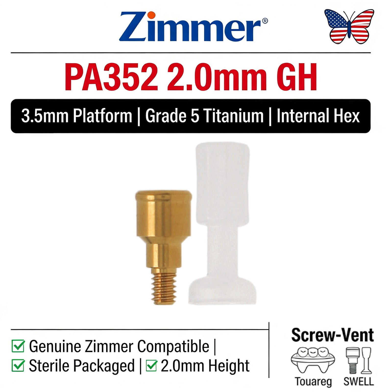 US LOCATOR Abutment Compatible with the ZimVie /Zimmer Biomet Tapered Screw Vent