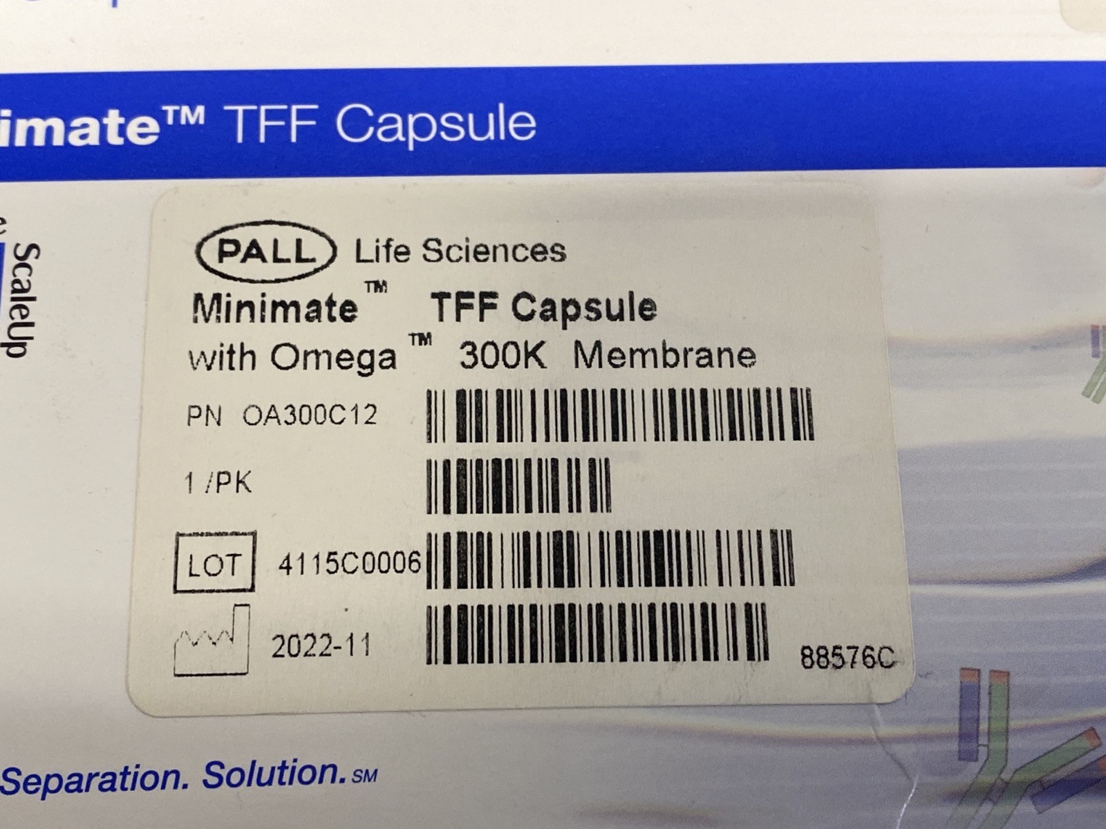 PALL Minimate TFF Filter Capsule 50cm2 Omega PES Membrane 300K OA300C12