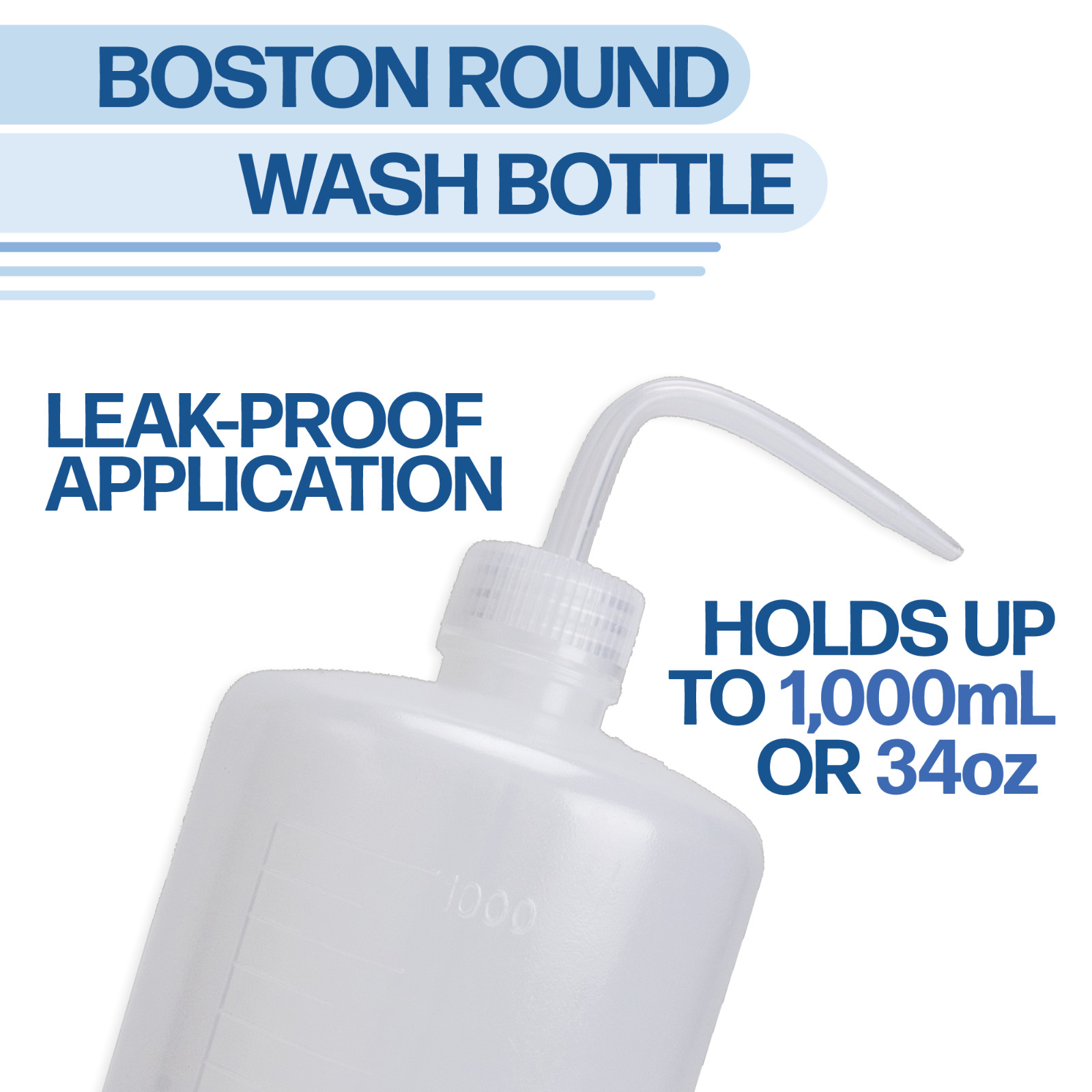 1 Pc Lab Squeeze Bottle, Plastic Boston Round Wash Bottles, 1000ml, 34oz