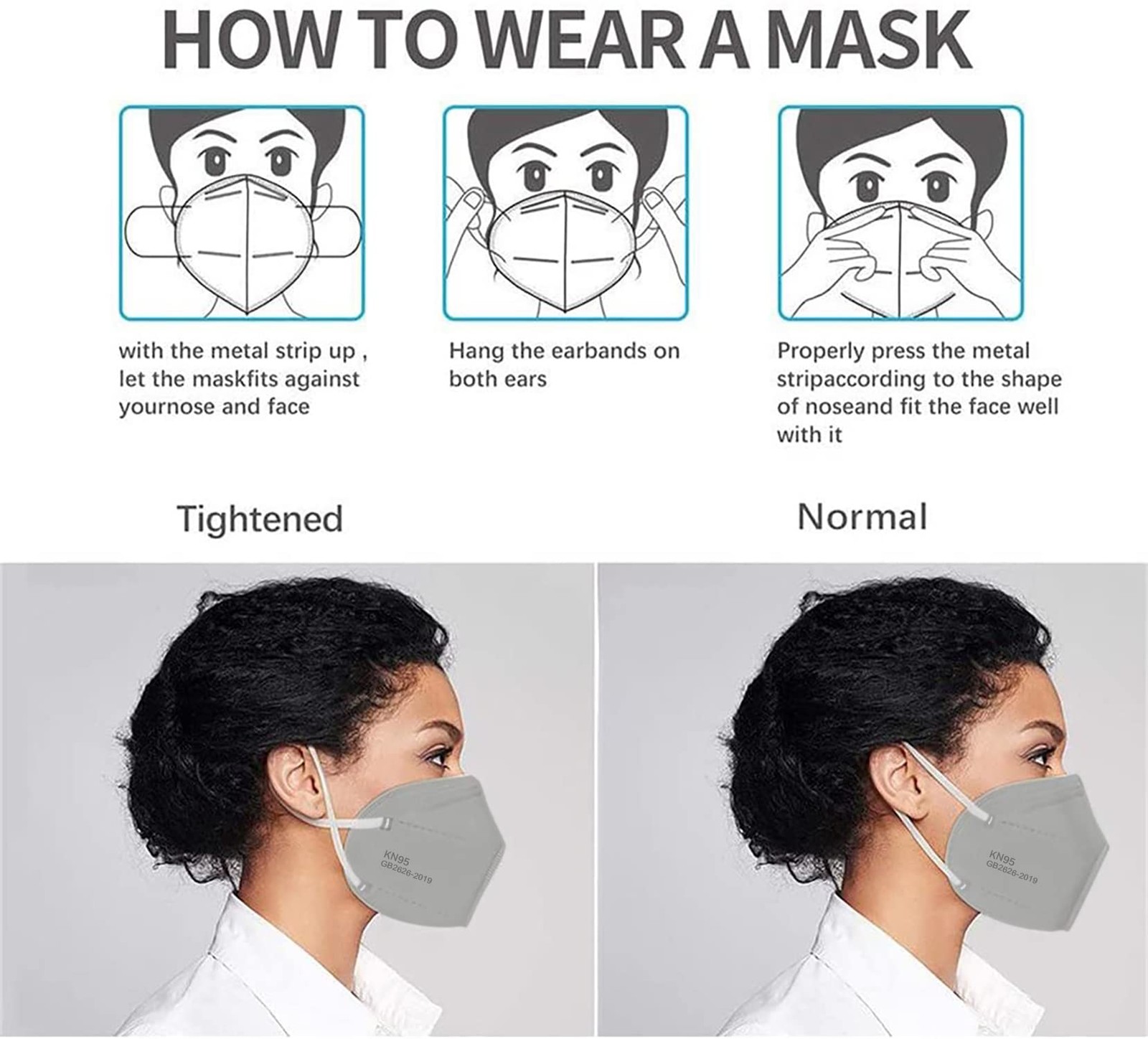50PCS KN95 Face Mask 5 Layer Cup Dust Safety Masks Breathable Elastic Ear Loo…