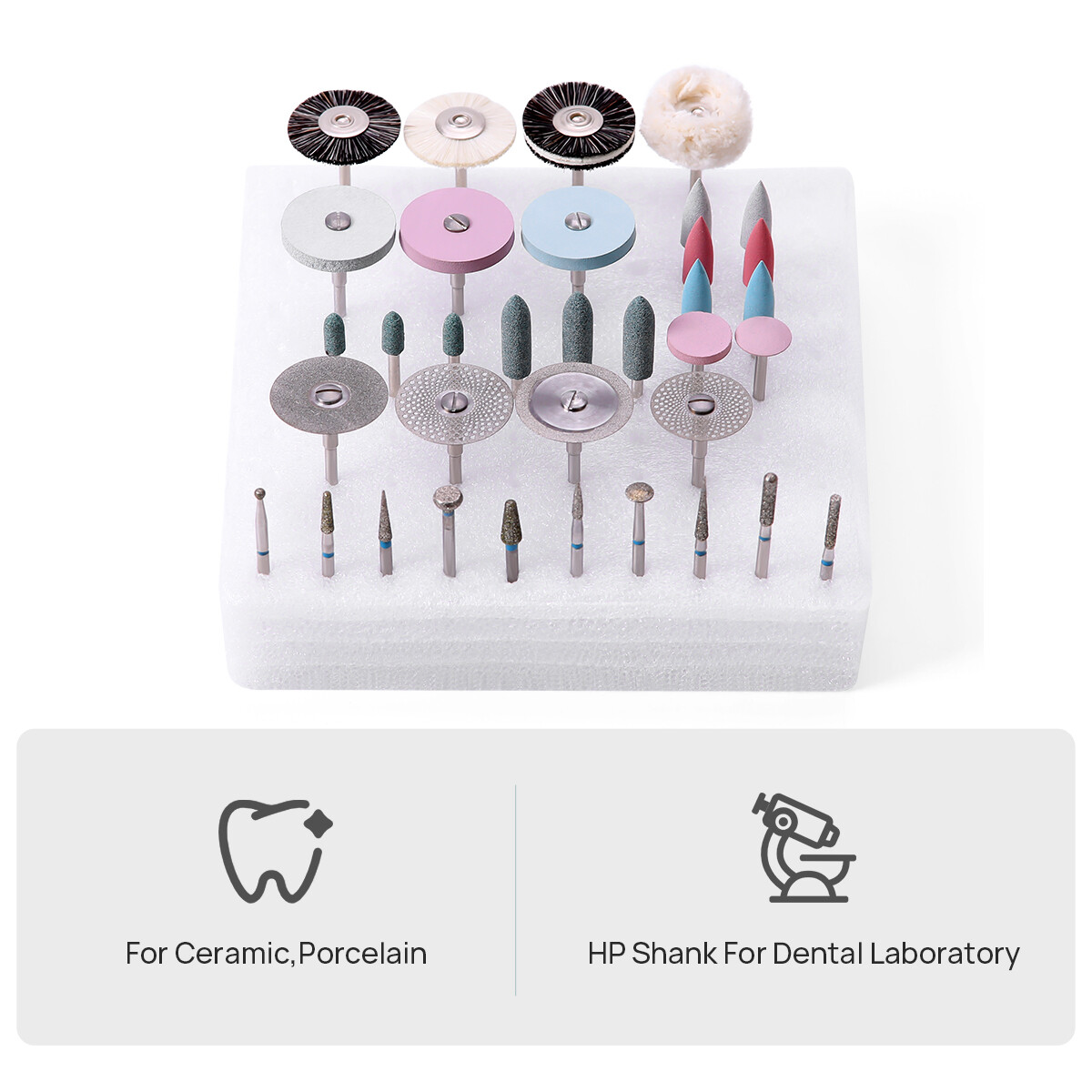 Dental RA HP Diamond Polishing Burs Disc Brushes Kit for Porcelain Ceramics