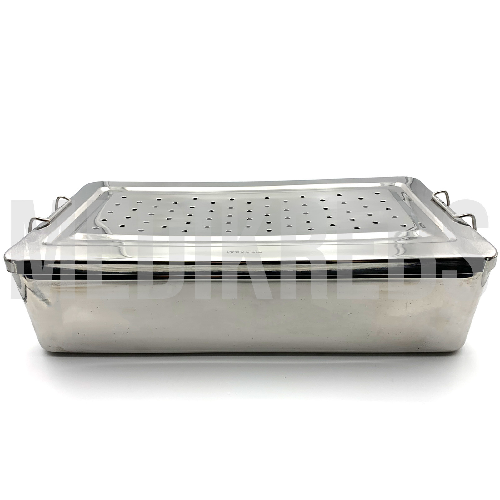 Stainless Steel Sterilization Tray w/ Perforated Lid 14» x 8» x 4» OR Grade