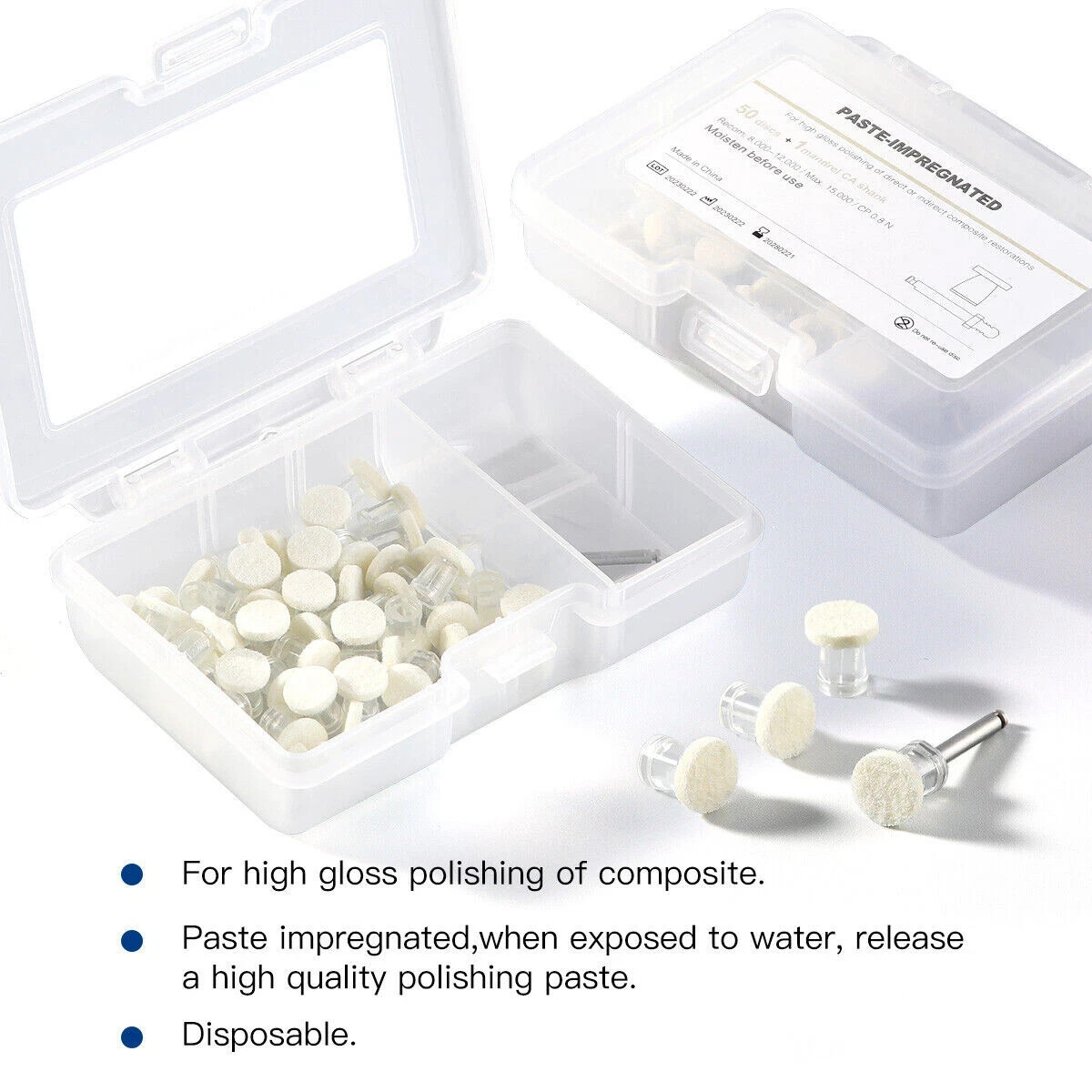 5Box Dental Paste-Impregnated Composite Polishing Felt 50 Discs+1 CA mandrel Kit