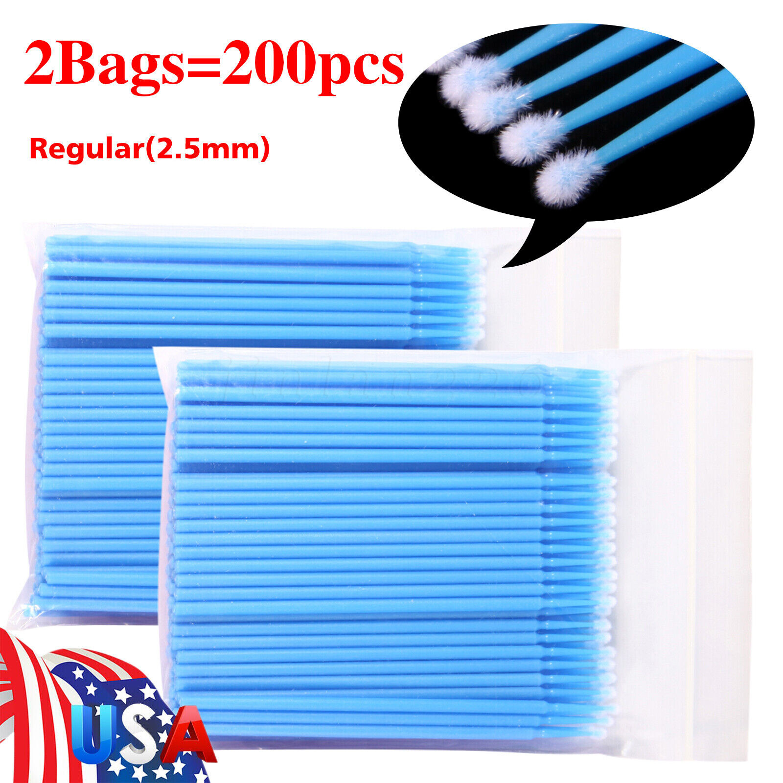 1-5 Micro Brushes Applicators Microbrush Dental Eye Regular 2.5mm Blue 100pcs/pk