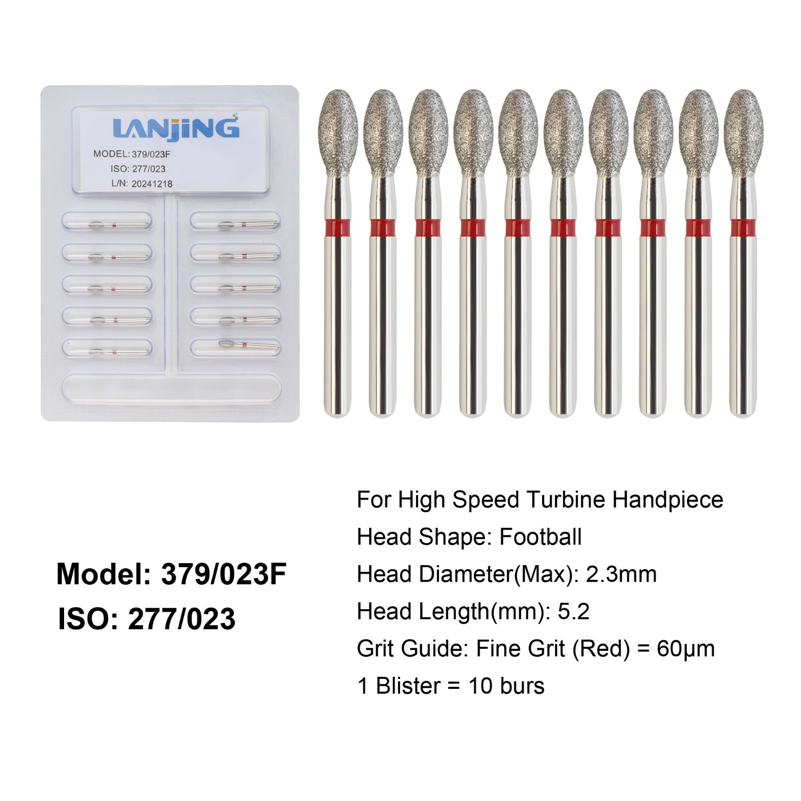 Dental Diamond Football Bur Burs FG Fine Coarse High Speed Friction Grip 379 368