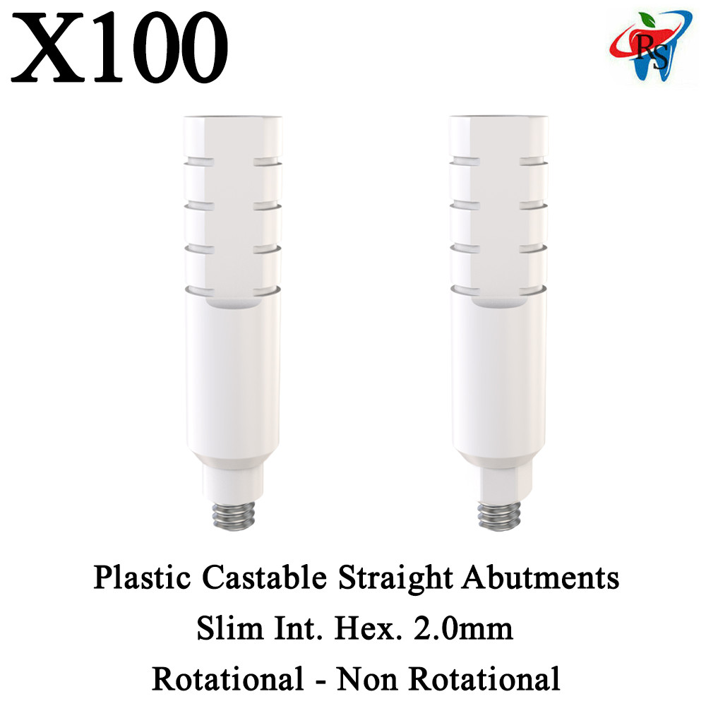 100pcs Plastic Castable Straight Abut men ts Slim Internal Hex 2.0mm Dental Lab
