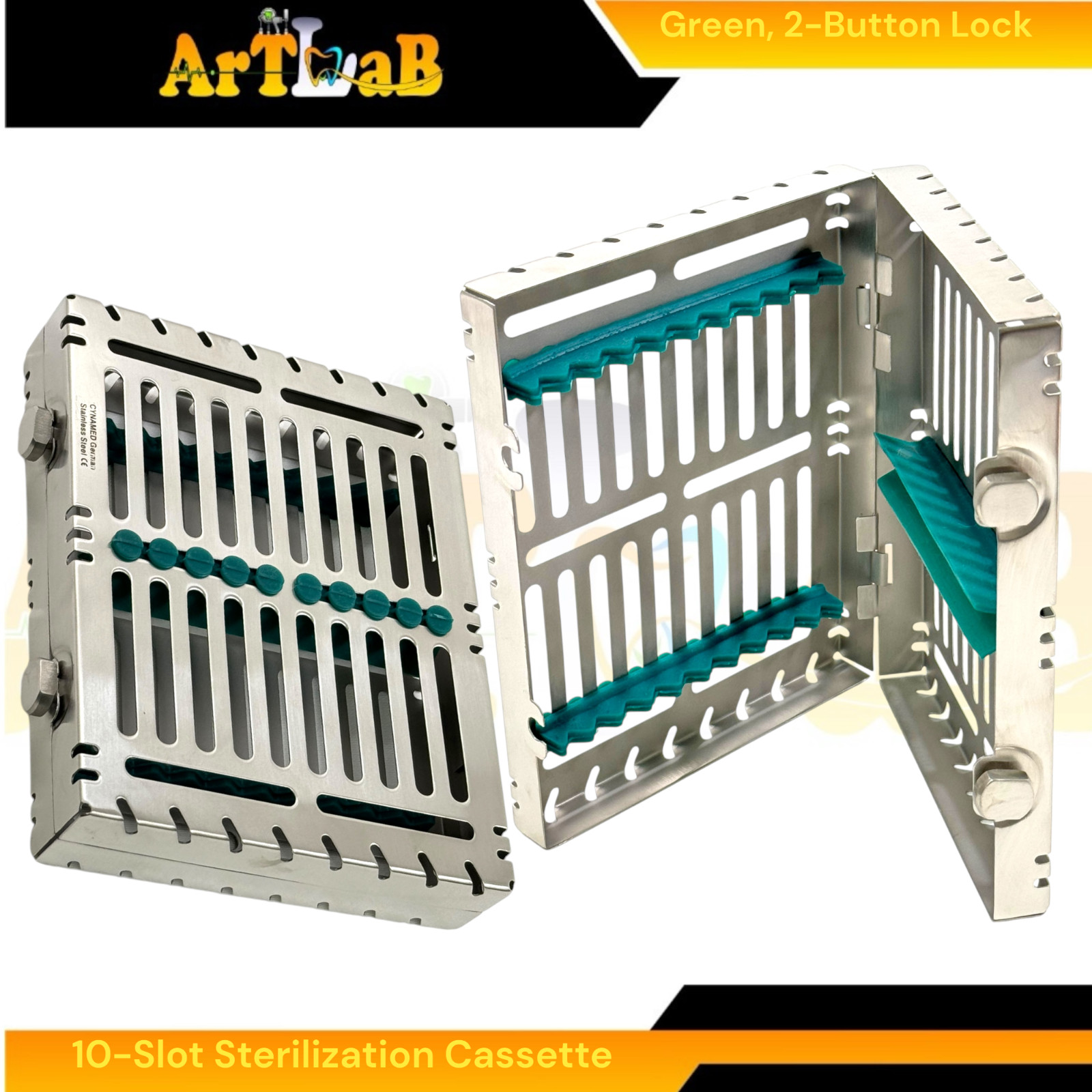 6 Count – Sterilization Cassettes for 10 Instruments, Detachable, 2-Button Lock