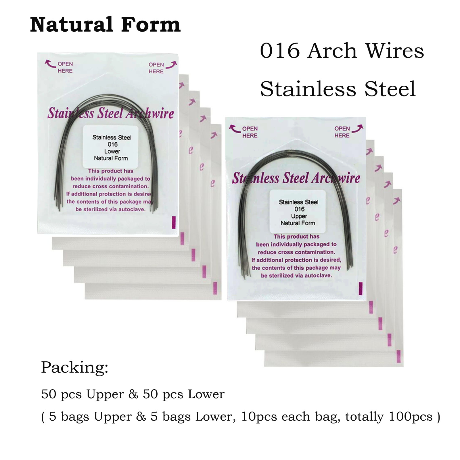 arcos de ortodoncia Orthodontic Arch Wire Stainless Steel Round Natural 100PCS