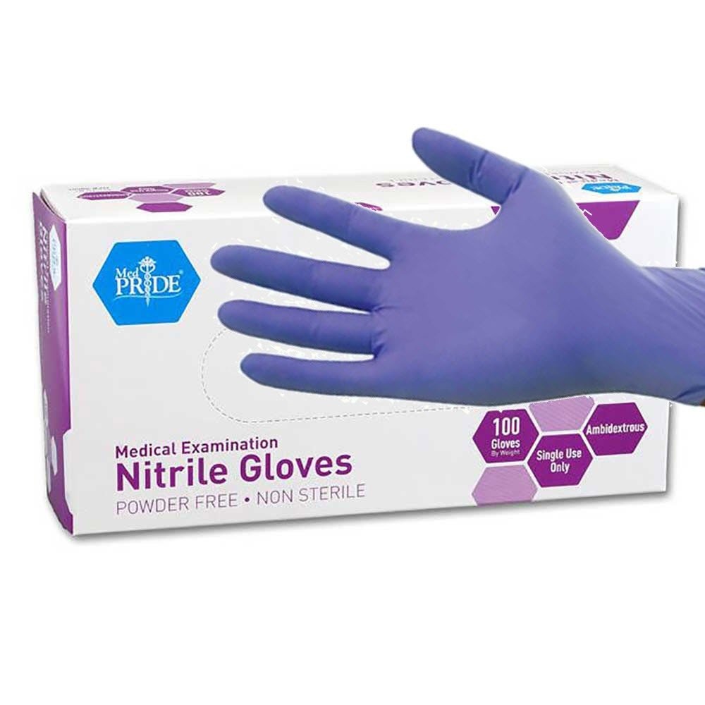 Med Pride Powder-Free Nitrile Exam Gloves Iris Blue Medium Box/100