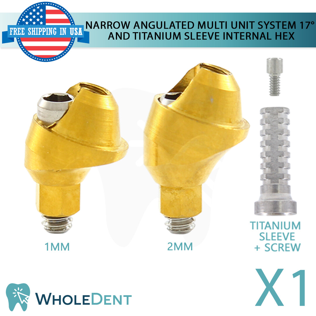 1x Angulated 17° Multi Unit 1.6 Prosthetic Titanium Sleeve Set Slim Int Hex 2mm