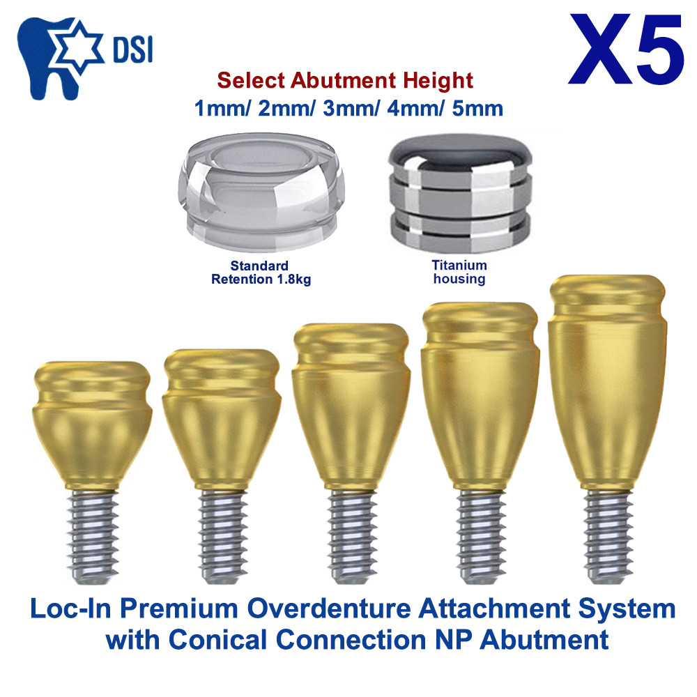 5x Set Abutment Straight Conical Loc-In Attachment Abutment NP Standard Cap