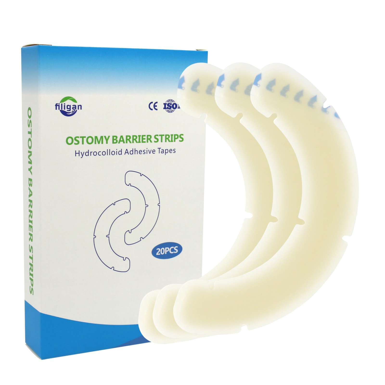 Filigan 20pcs Ostomy Barrier Strips, Elastic Medical Hydrocolloid White