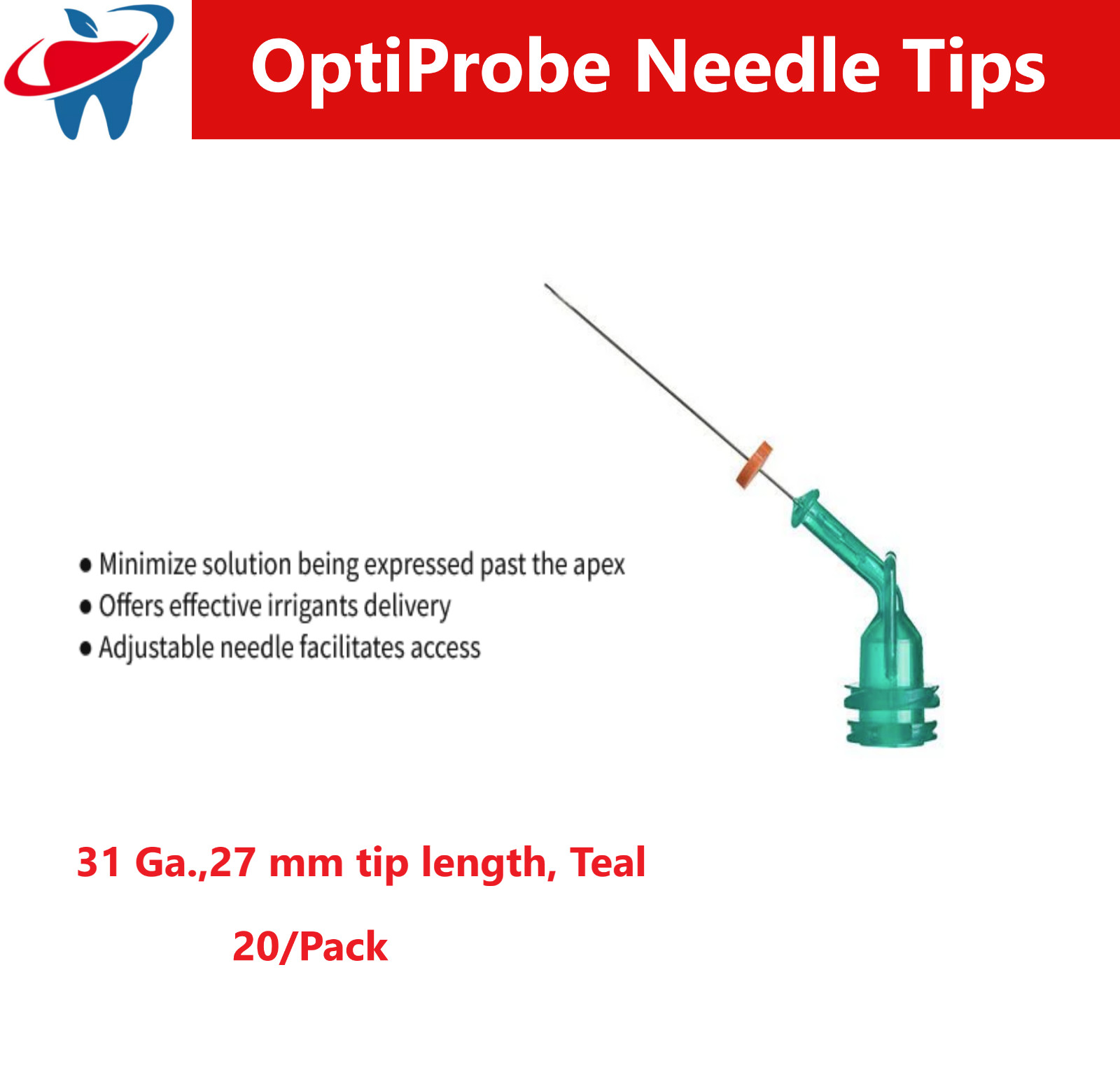 Dental Tips with Single Sideport Irrigator Tip, 31 Ga.,27 mm 20/pk