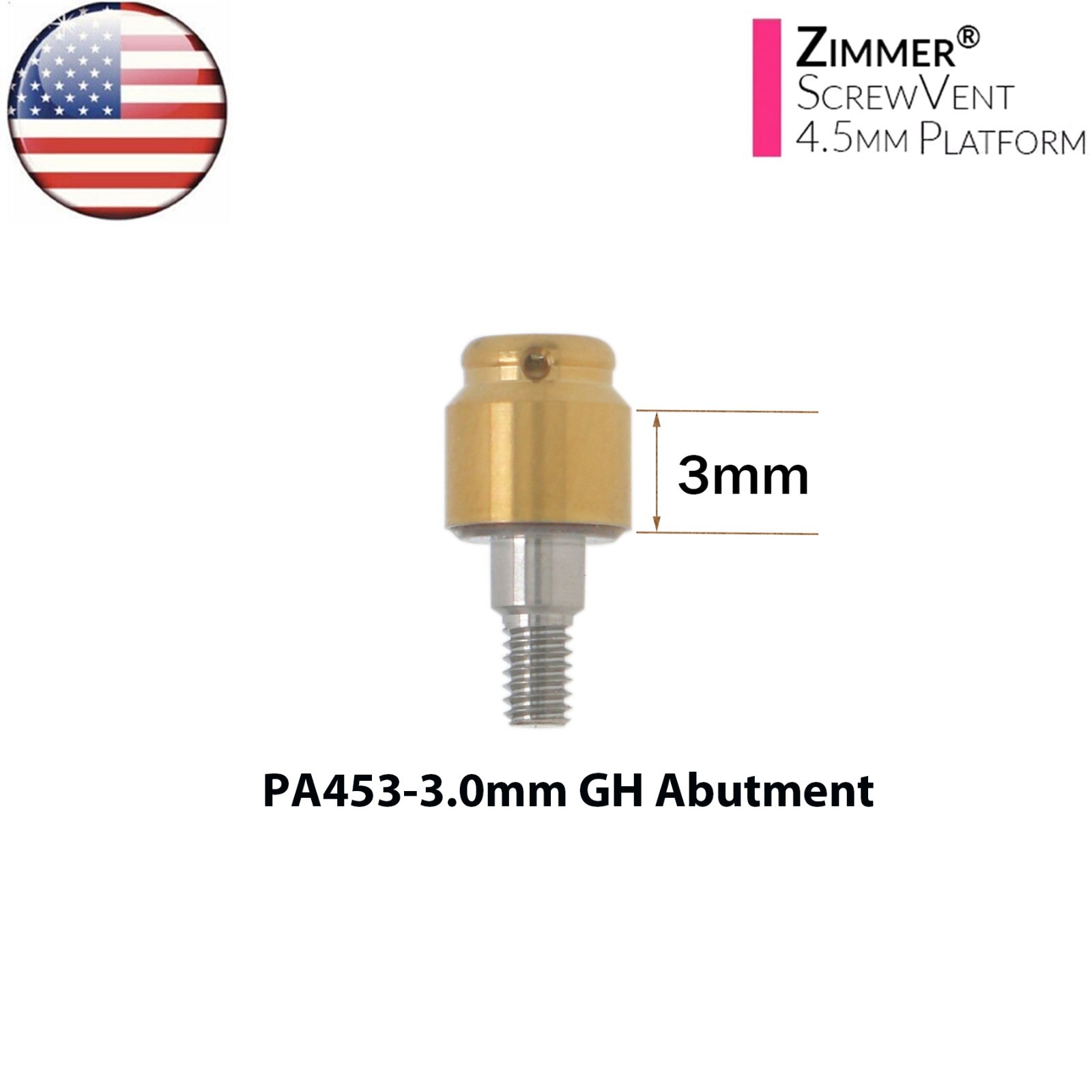 US Locator Tapered Abutment For Zimmer Screw Vent Ø3.5/4.5mm & Male Cap Inserts