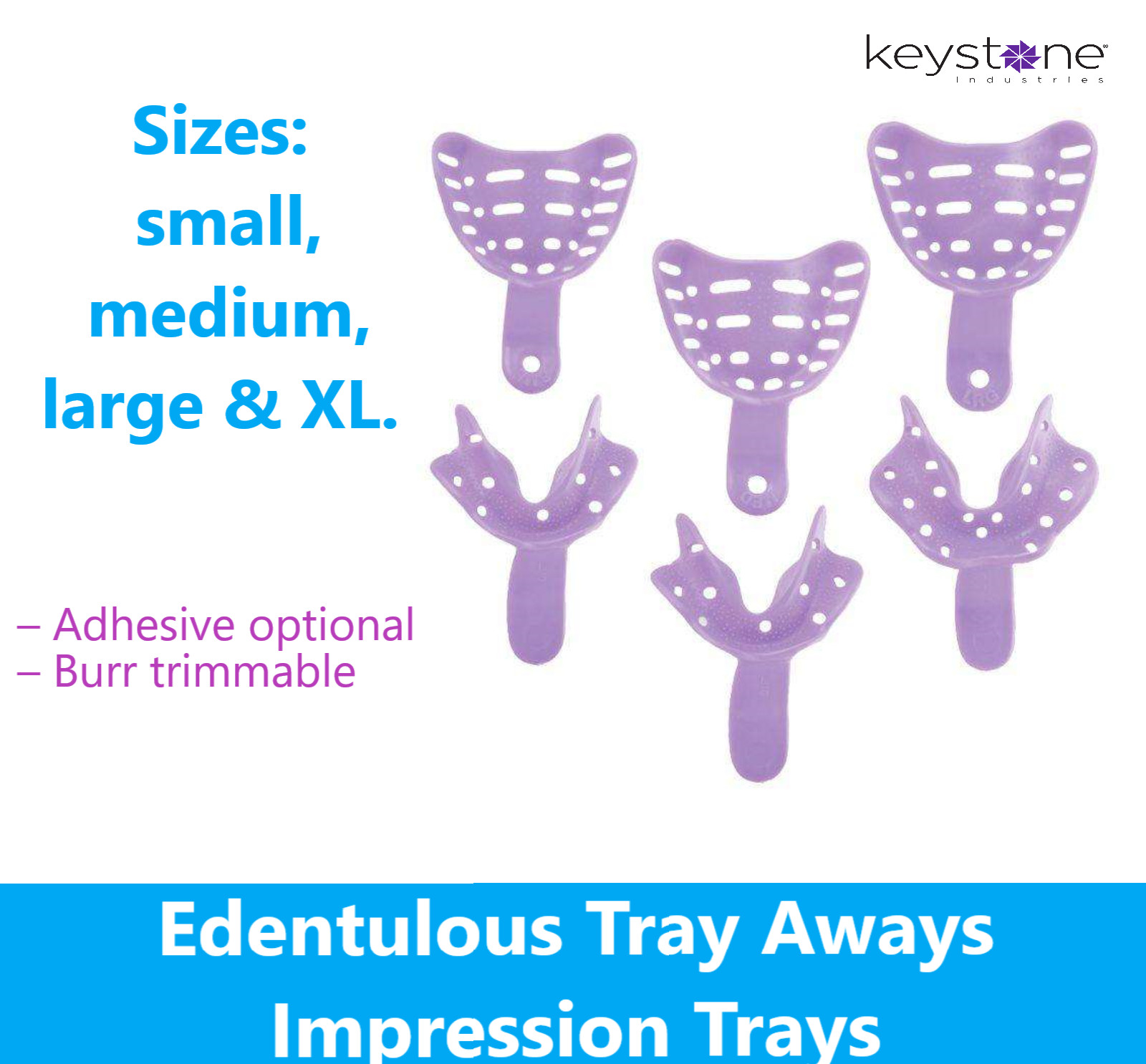 Dental Impression Edentulous TrayAways Disposable Impression Trays, Keystone Ind