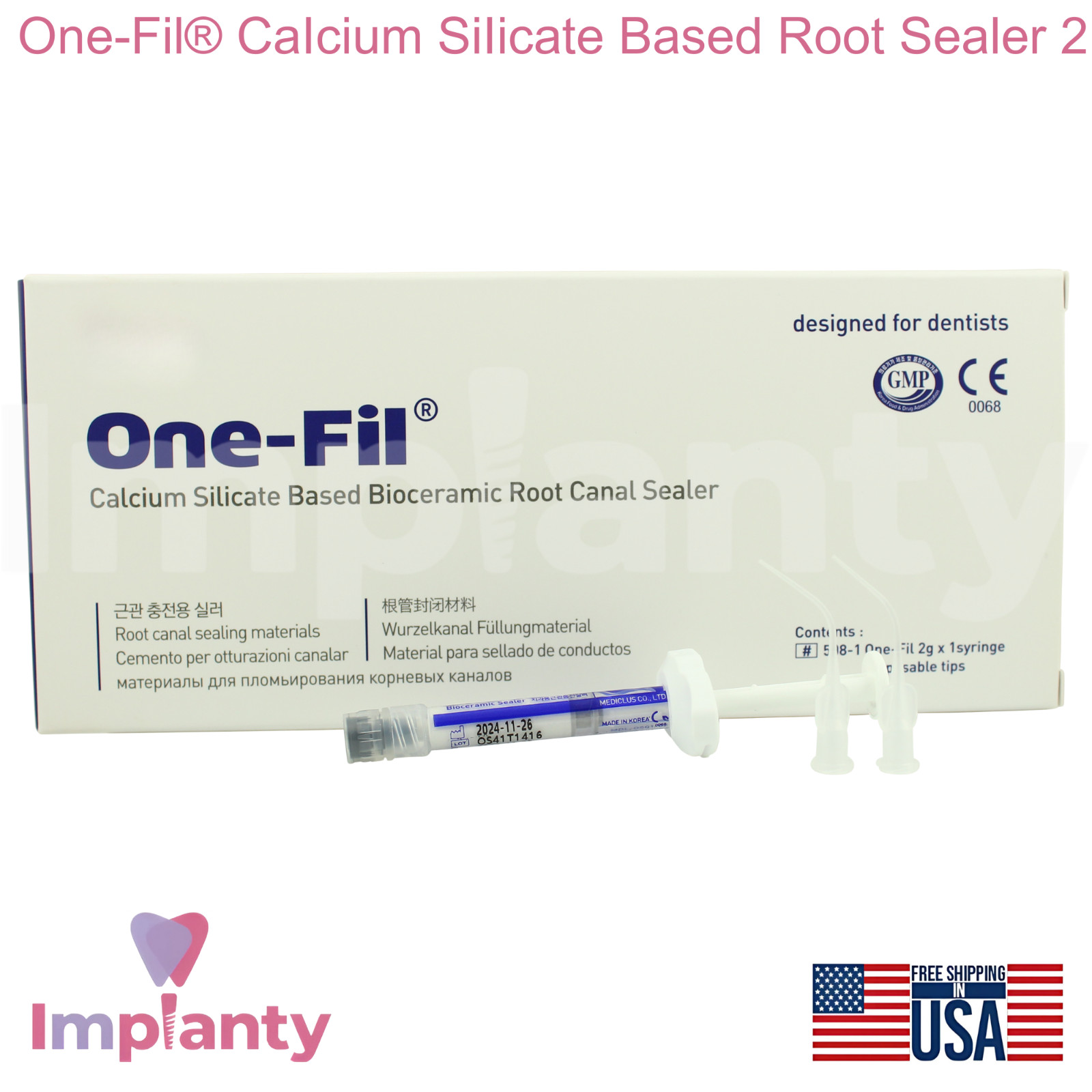 One-Fil CaIcium SiIicate White Dental Long Term Sealer 2g Tube With Mixing Tips