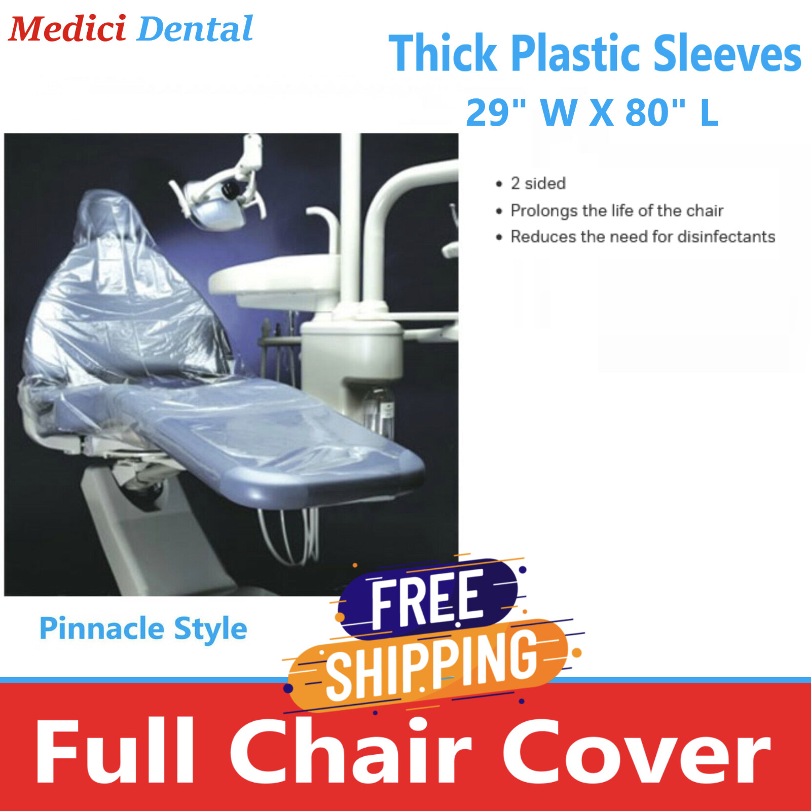 DENTAL Chair Cover Full Chair Sleeves 29″ x 80″ Clear Plastic, Premium, 125 PCS
