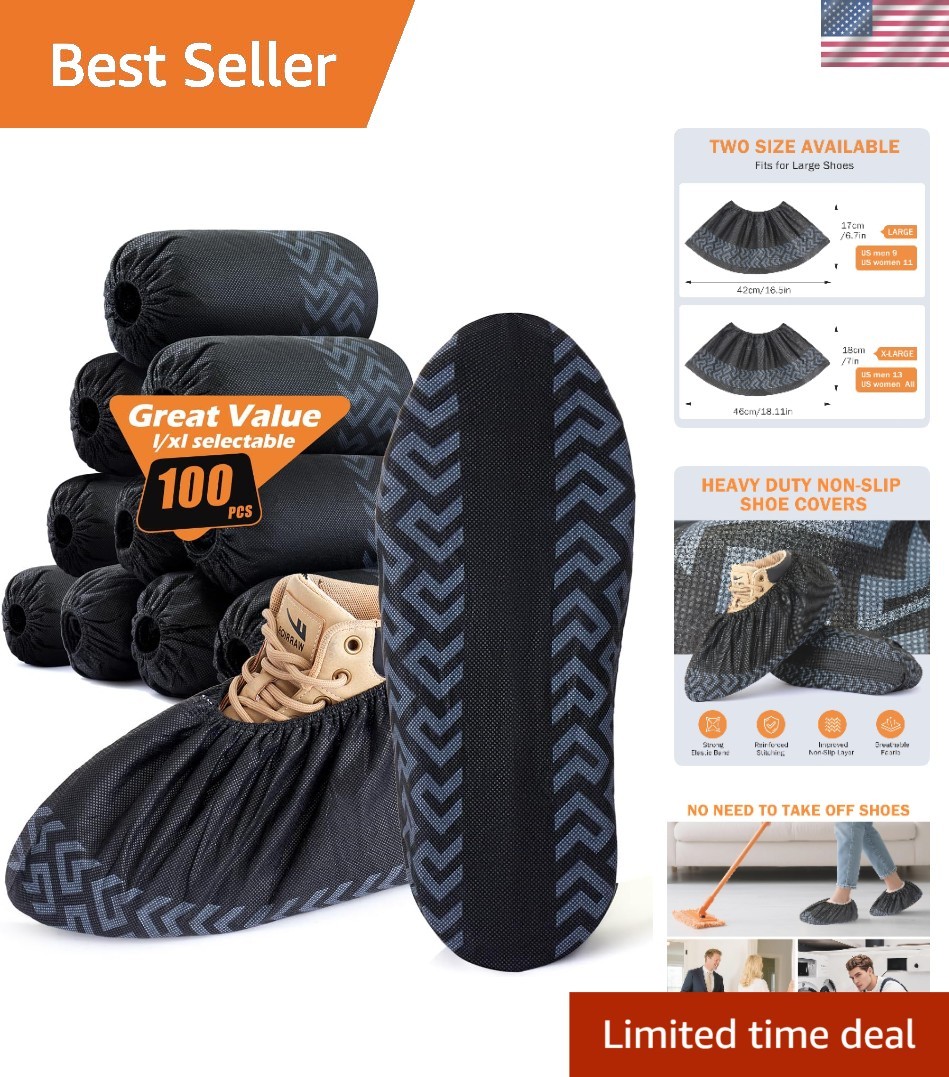 Disposable Shoe Covers Non Slip Breathable Durable Stretchable Black XL 100pk