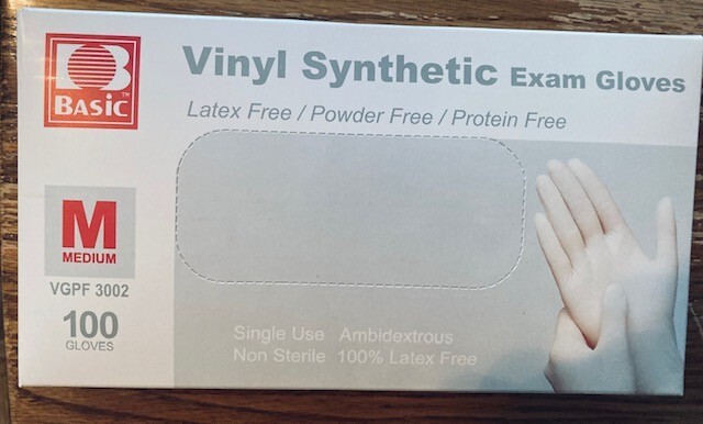 4pk Basic VGPF 3002 Vinyl Synthetic Exam Gloves – 100 per box – Size Medium