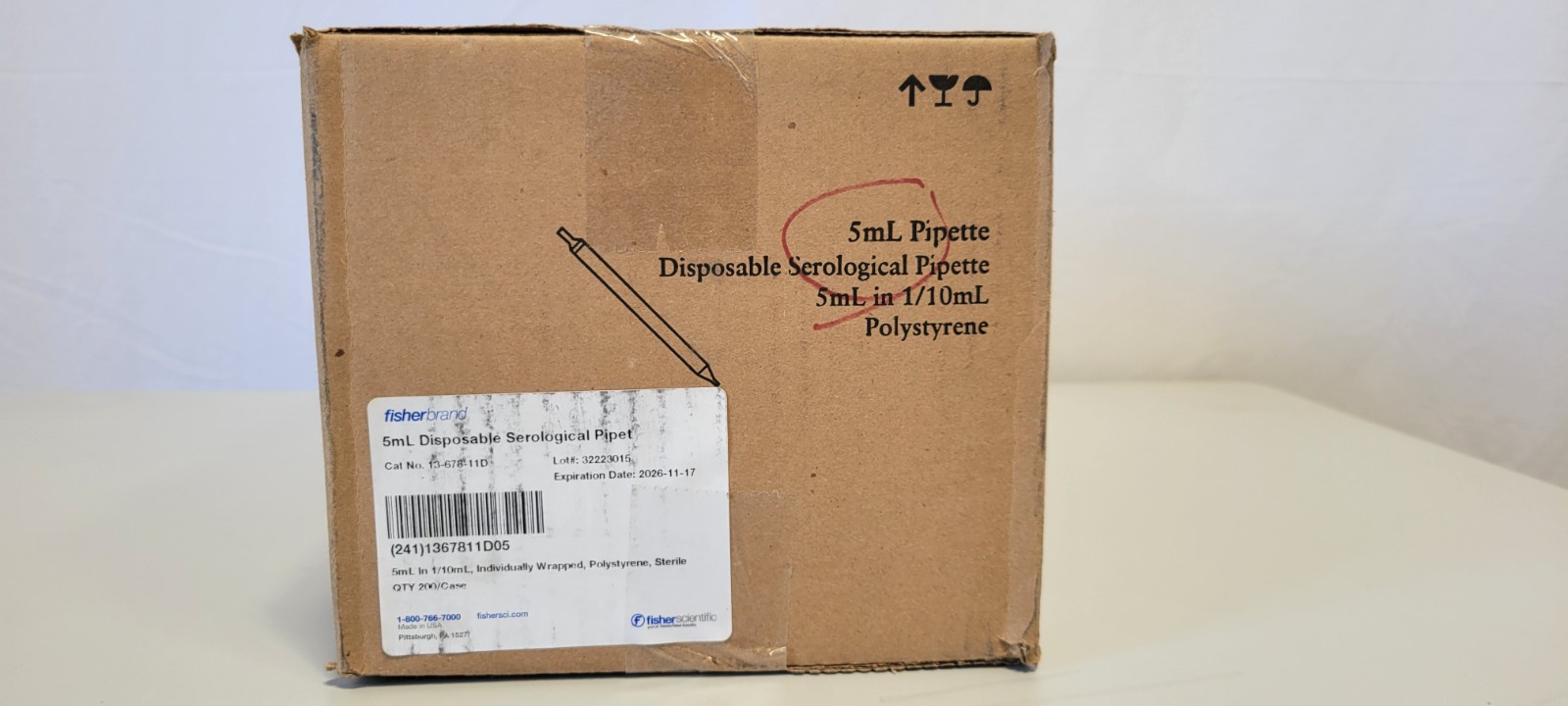 Fisher Scientific Serological Pipette 5mL Pipettes – 1 case
