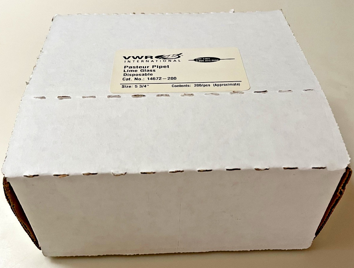 VWR 14672-200 Disposable Pasteur Pipet Lime Glass, Size 5 3/4 – 200/BX