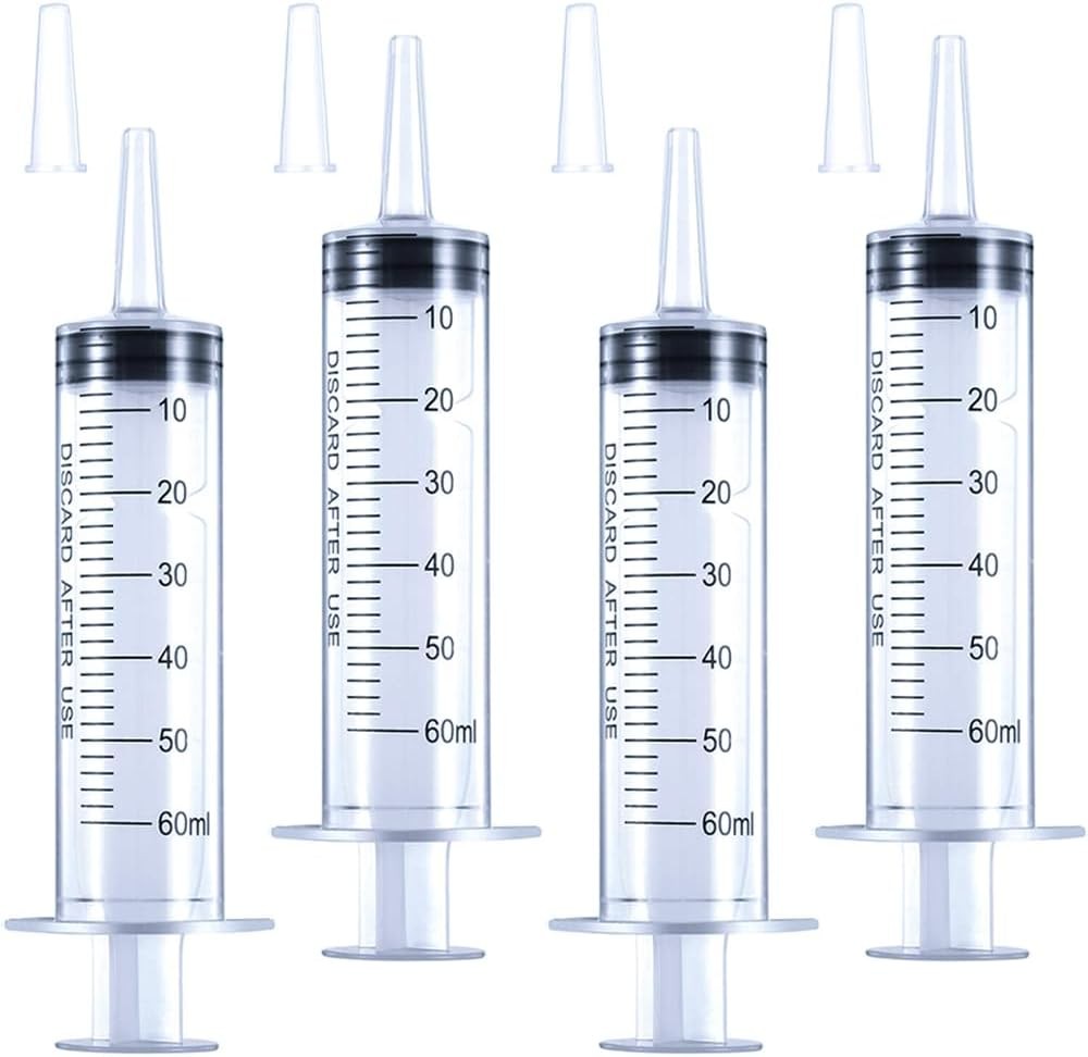 4 Pack 60mL Large Syringe for Liquid with Tip Cap, Plastic Liquid Syringes Indiv