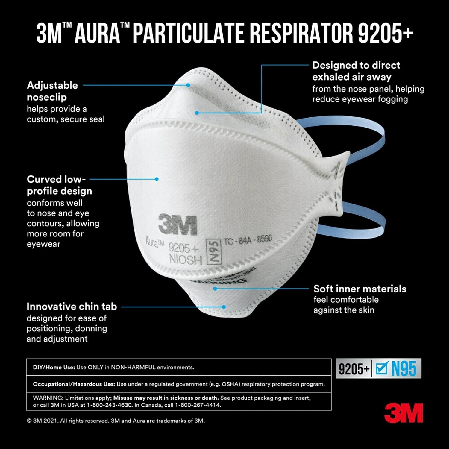 3M Aura 9205+ N95 Particulate Respirator Disposable Protective Mask 20pack