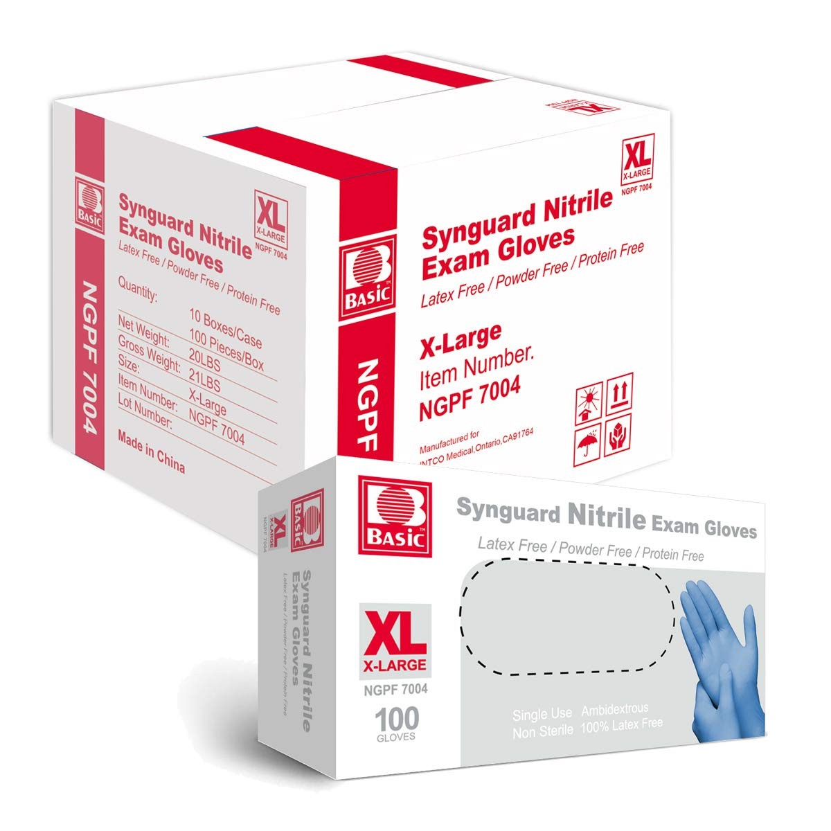 BASiC Medical Synguard Blue Nitrile Exam Gloves XL Case Latex Free – 1000/Case