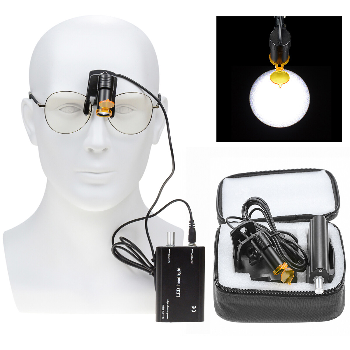 5W Dental Plastic Clip LED Headlight High Power Lamp+Light Shield DY-008 Black