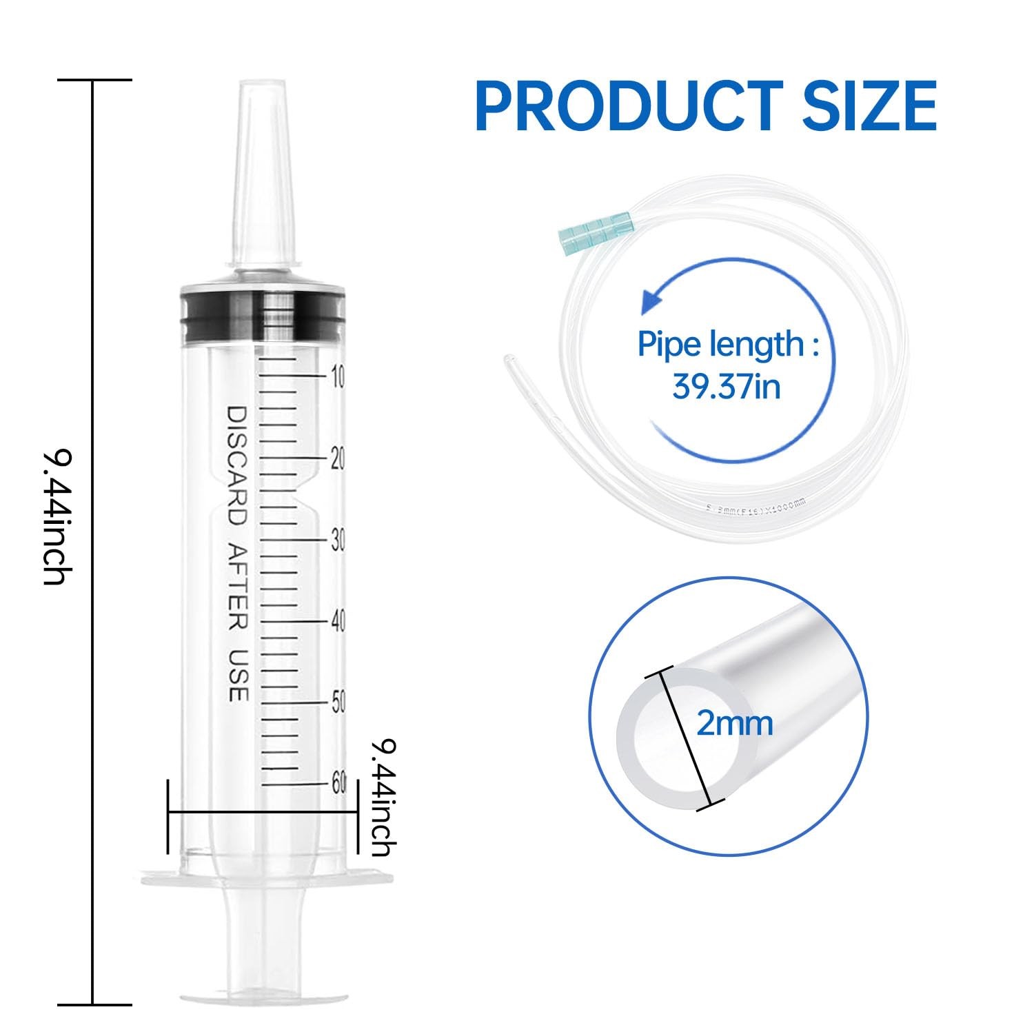 60cc Plastic Syringe – Large Syringe for Liquid with 40″ Tubing, Syringes for…