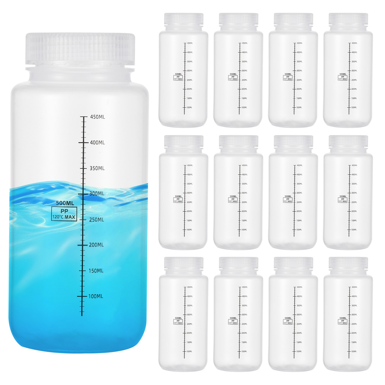 20Pcs Plastic Sample Bottles with Screw Caps, 17 oz 500ml Reagent Bottles, Clear
