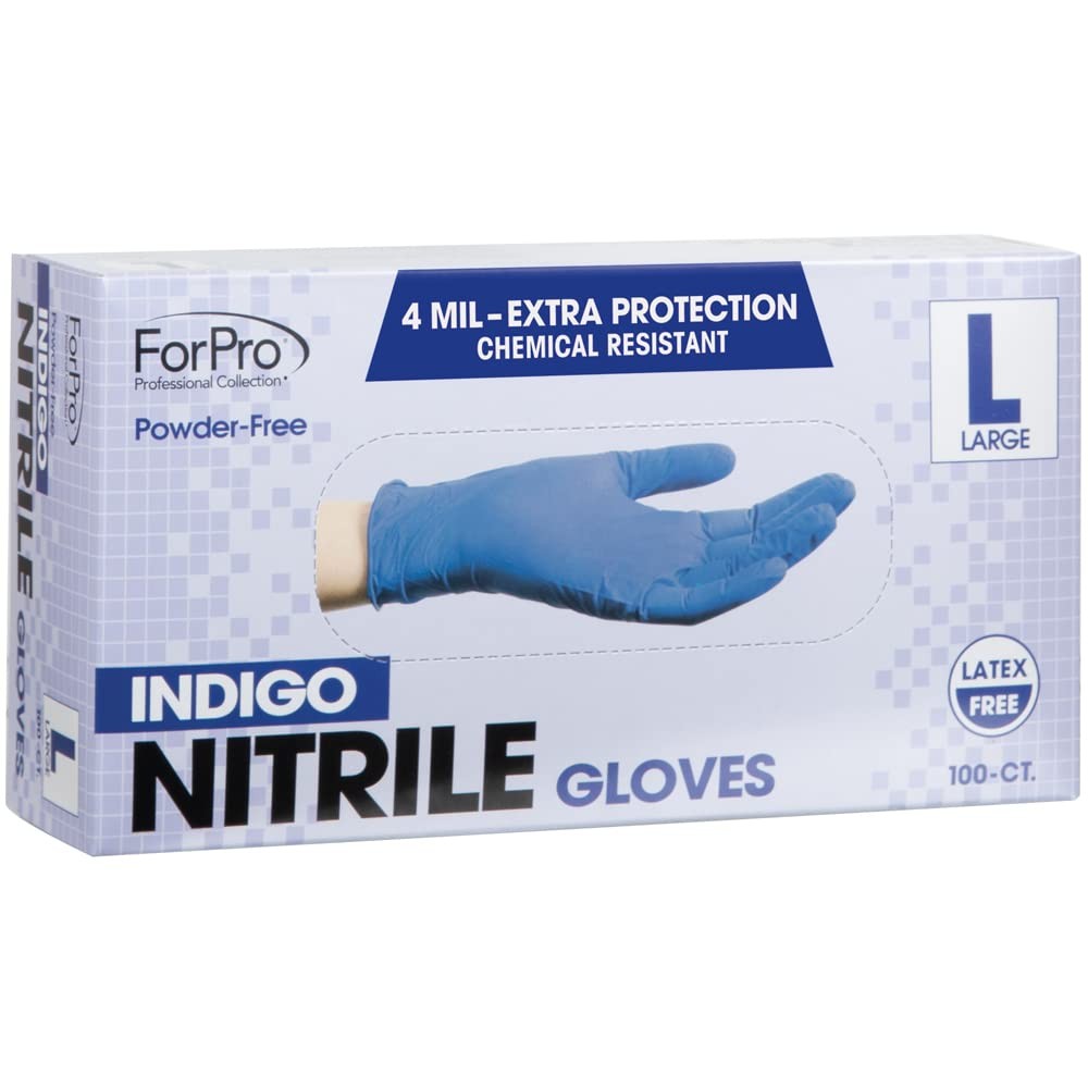 ForPro Disposable Nitrile Gloves, 4 Mil, Indigo, Large, 100~Count