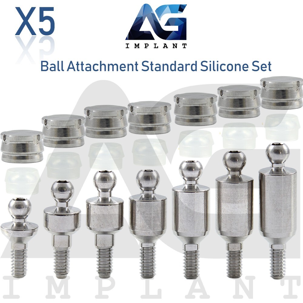 5 Straight Ball Attachment Overdenture Abutment Standard Set Dental Hexagon