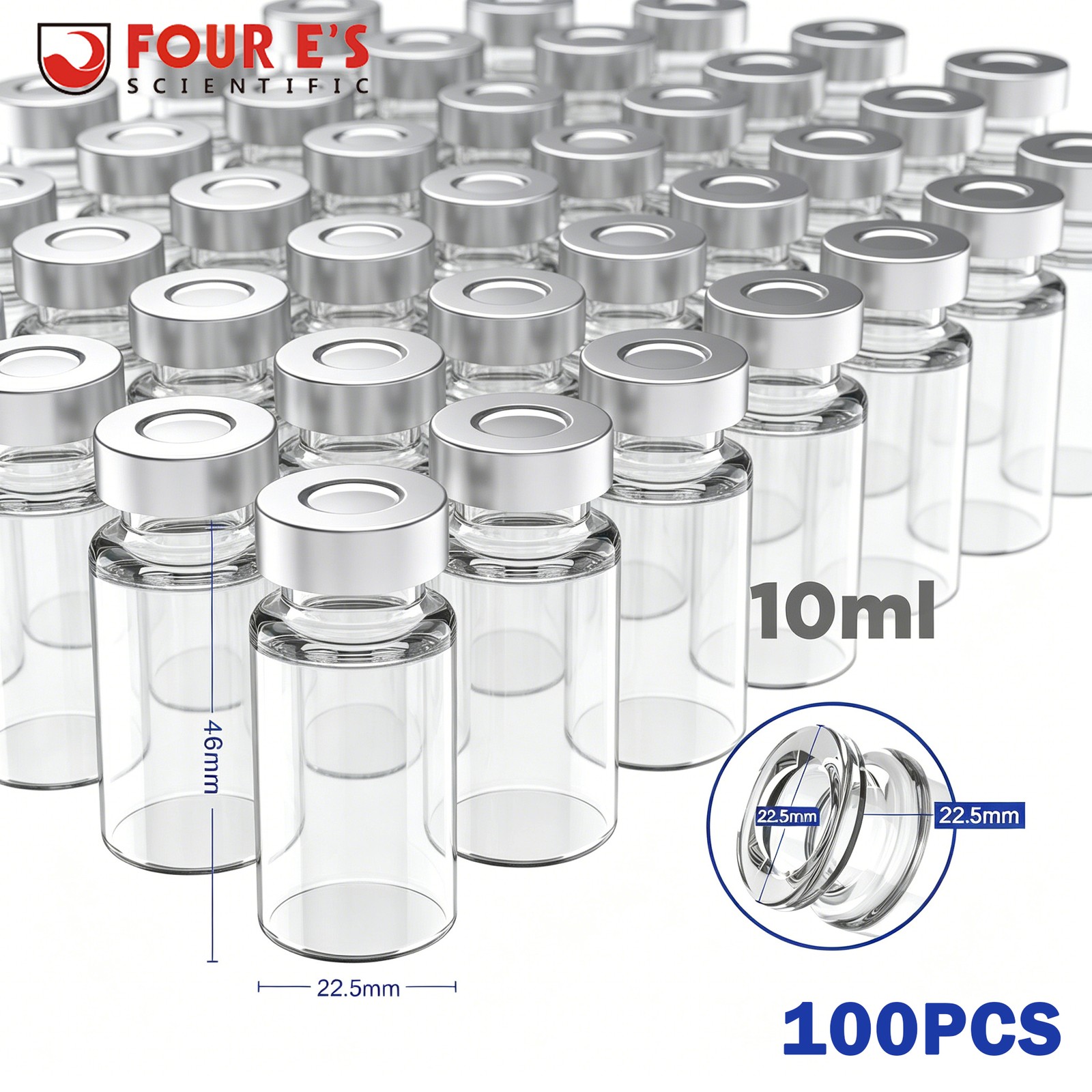 100pcs 10ml Glass Vials Sample bottle Headspace Vial 20mm Crimp Top Clear HPLC