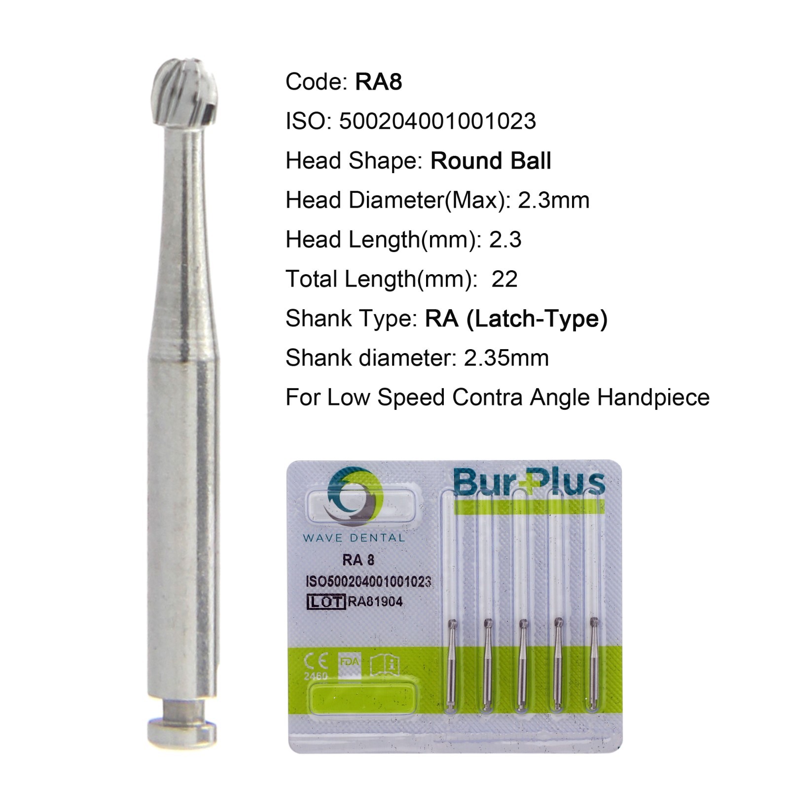 WAVE Dental Surgical Latch Carbide Burs RA SURG Round RA 2 4 6 8 for Slow Speed