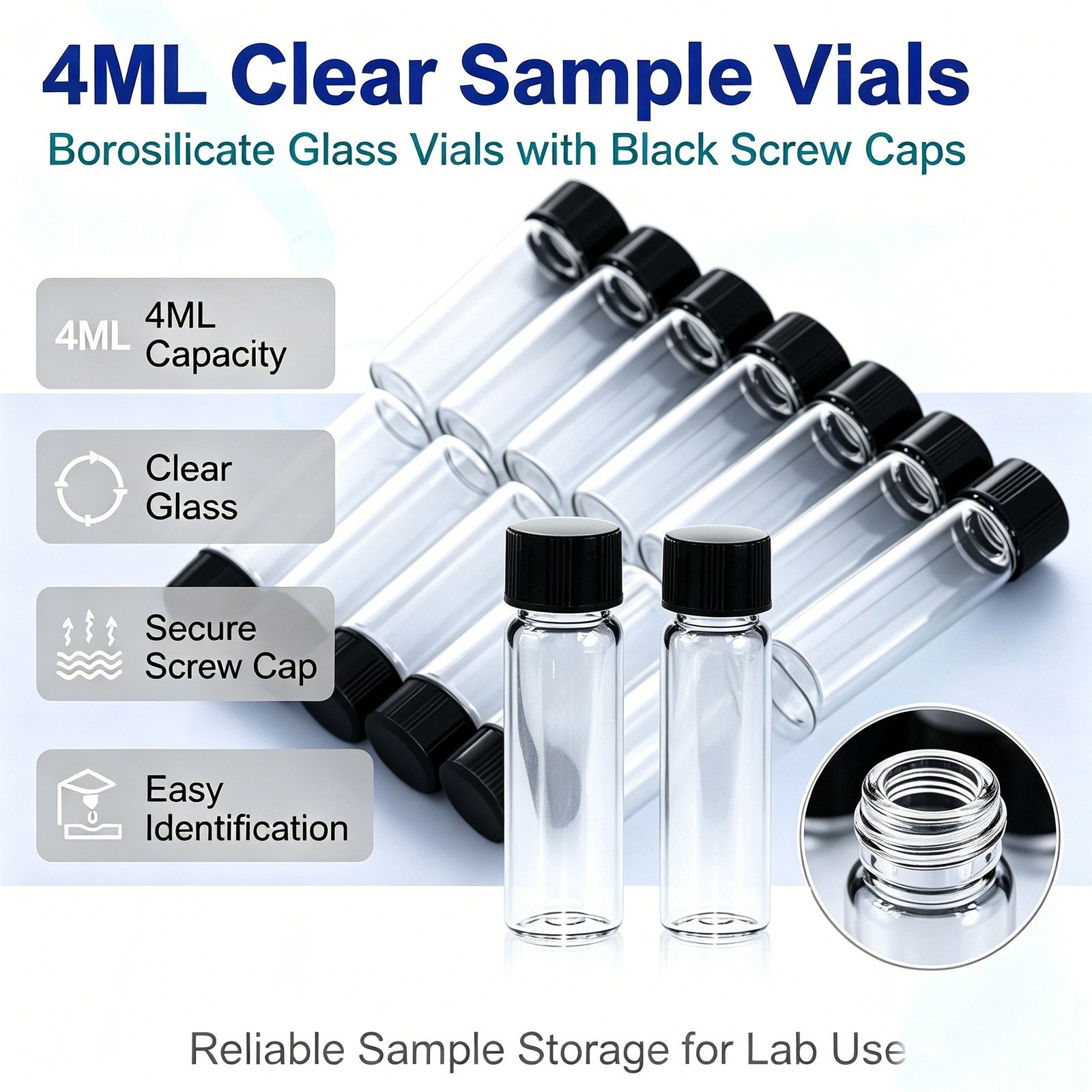 100 Pcs 4ml Glass Vials with Screw Caps Clear Liquid Vial Sample Vials Lab Vials