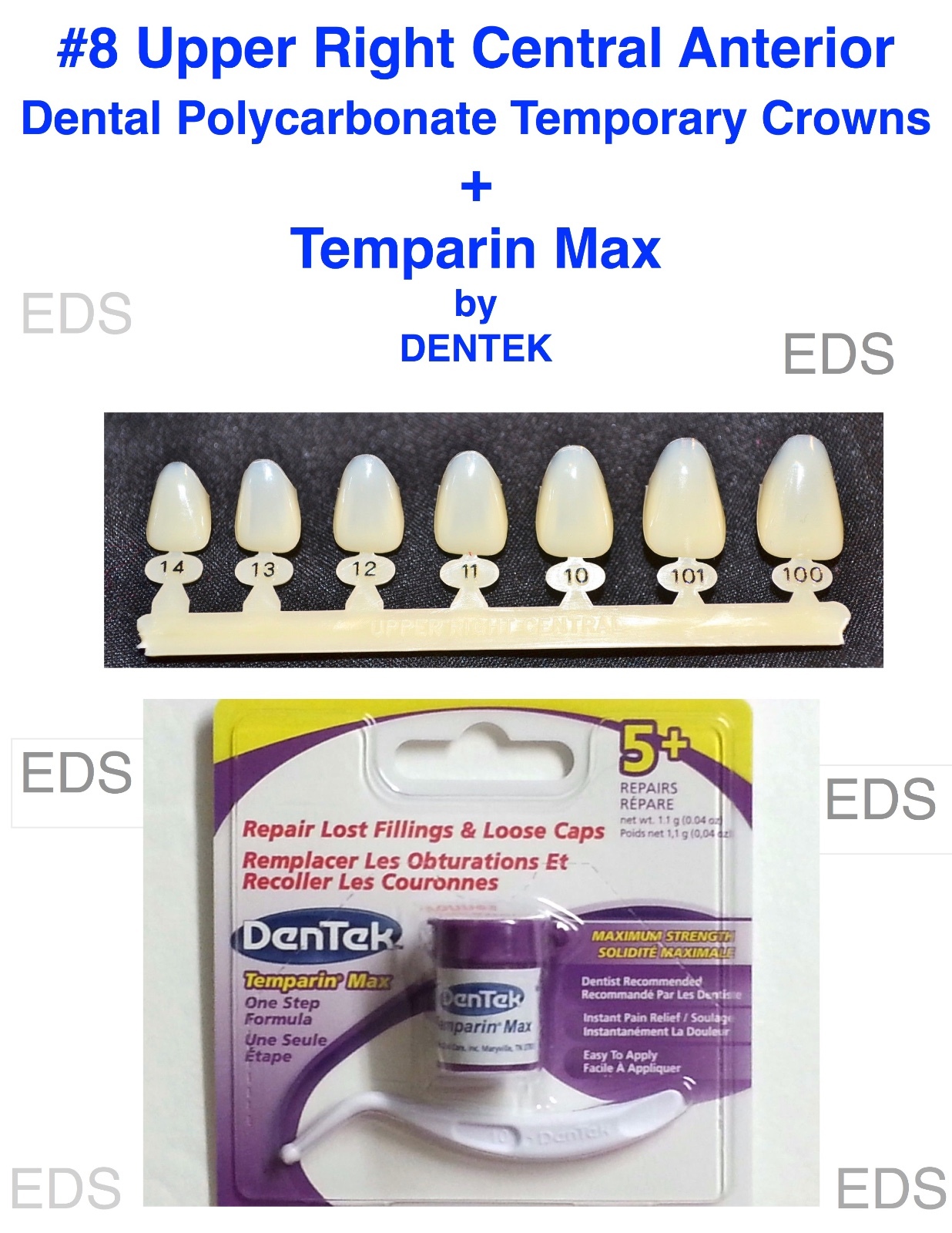 #8 Upper Right Central Anterior – Dental Polycarbonate Temporary Crowns +DENTEK
