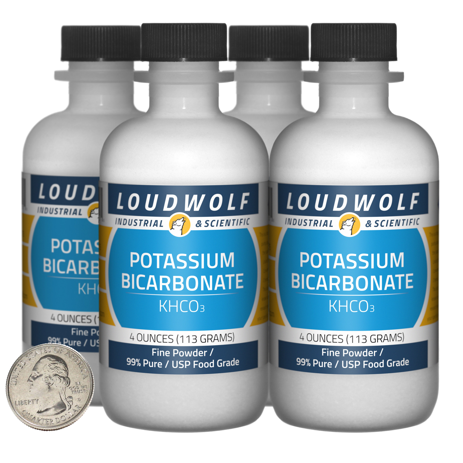 Potassium Bicarbonate / 1 Lb / 4 Bottles / 99% Pure USP Food Grade / Fine Powder