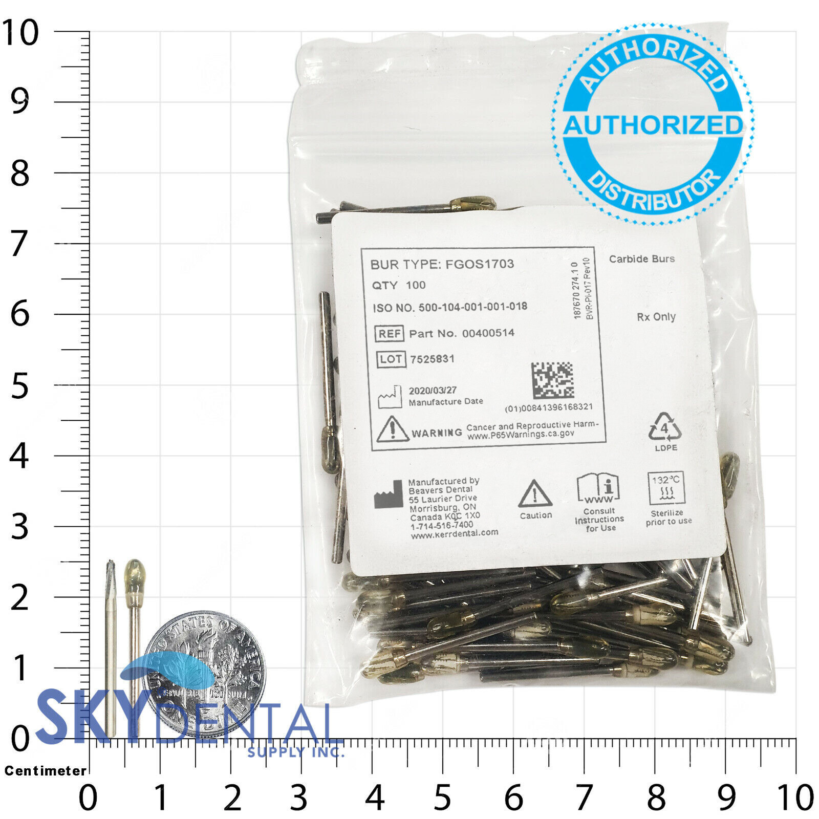 Kerr FGOS1703 Carbide Burs Friction Grip FG & Surgical 100 Bur