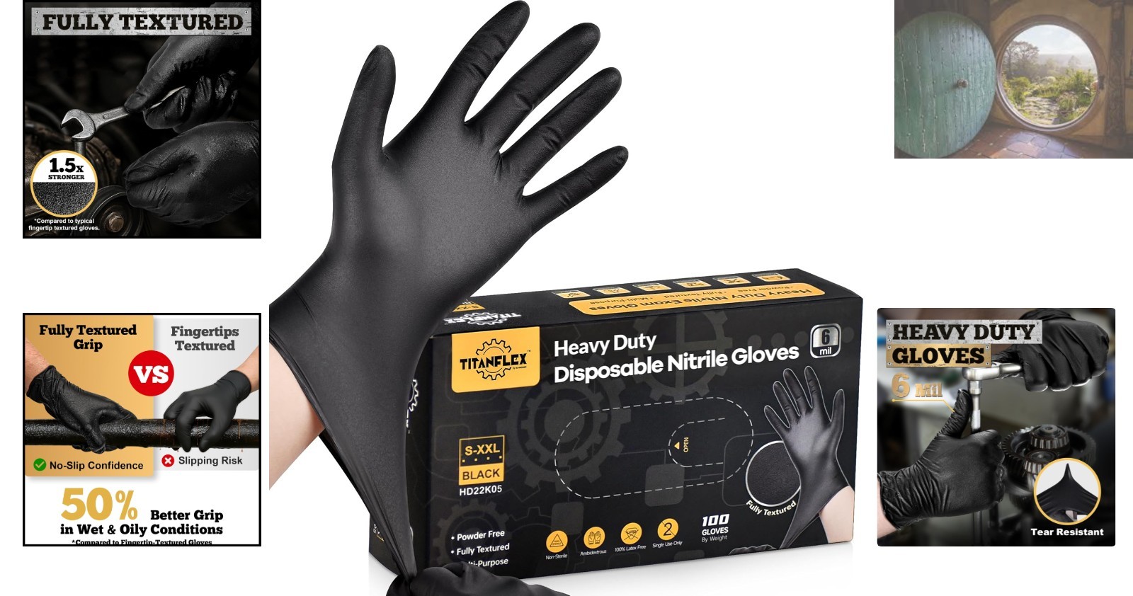 Durable Nitrile Gloves, Box of 100 – 6-Mil, Powder-Free, Black for Professionals