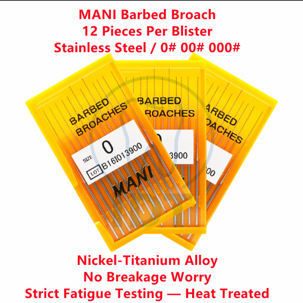 MANI Barbed Broach 12pcs Root Canal Pulp Extractor Stainless Steel 0# 00# 000#