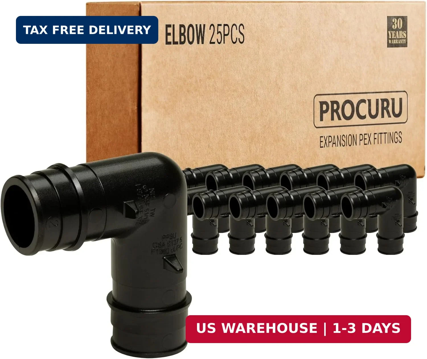 [25-Pack] PROCURU 1/2-Inch 90-Elbow Expansion PEX-A F1960 Plumbing Fitting, Cert