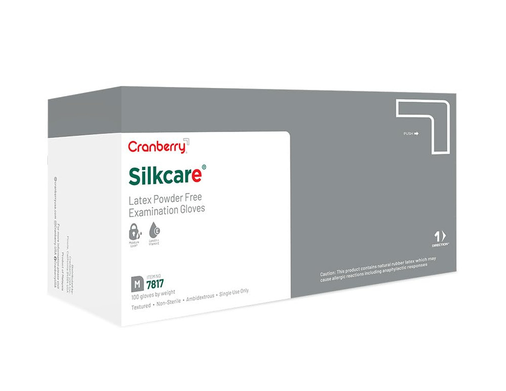CR7817 Silkcare Latex Powder Free Exam Gloves, Medium (Pack of 100), Beige