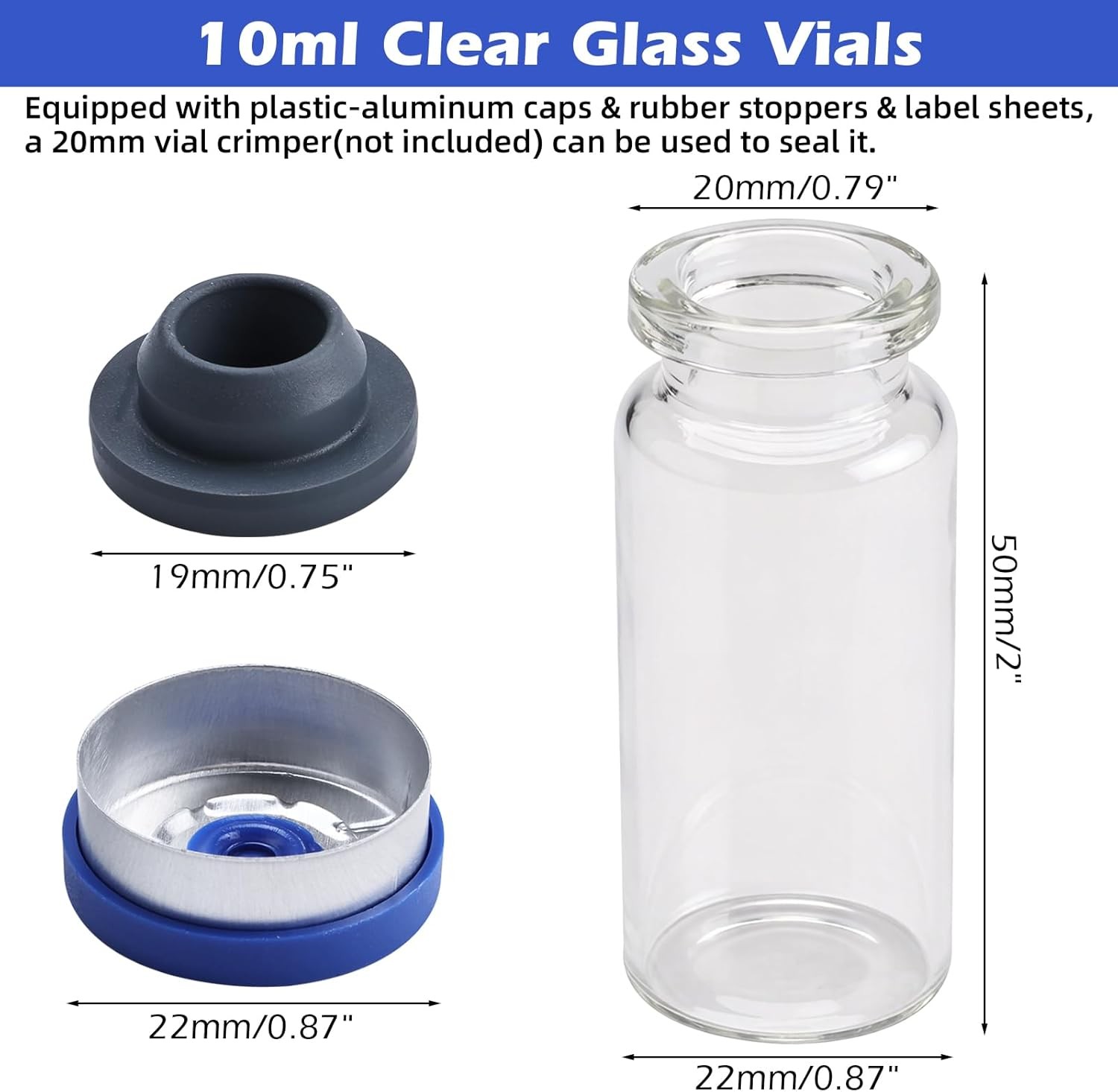 100PCS 2/3/5/10/20ml Glass Vials Headspace Vials Lab Sample Vials with Caps New