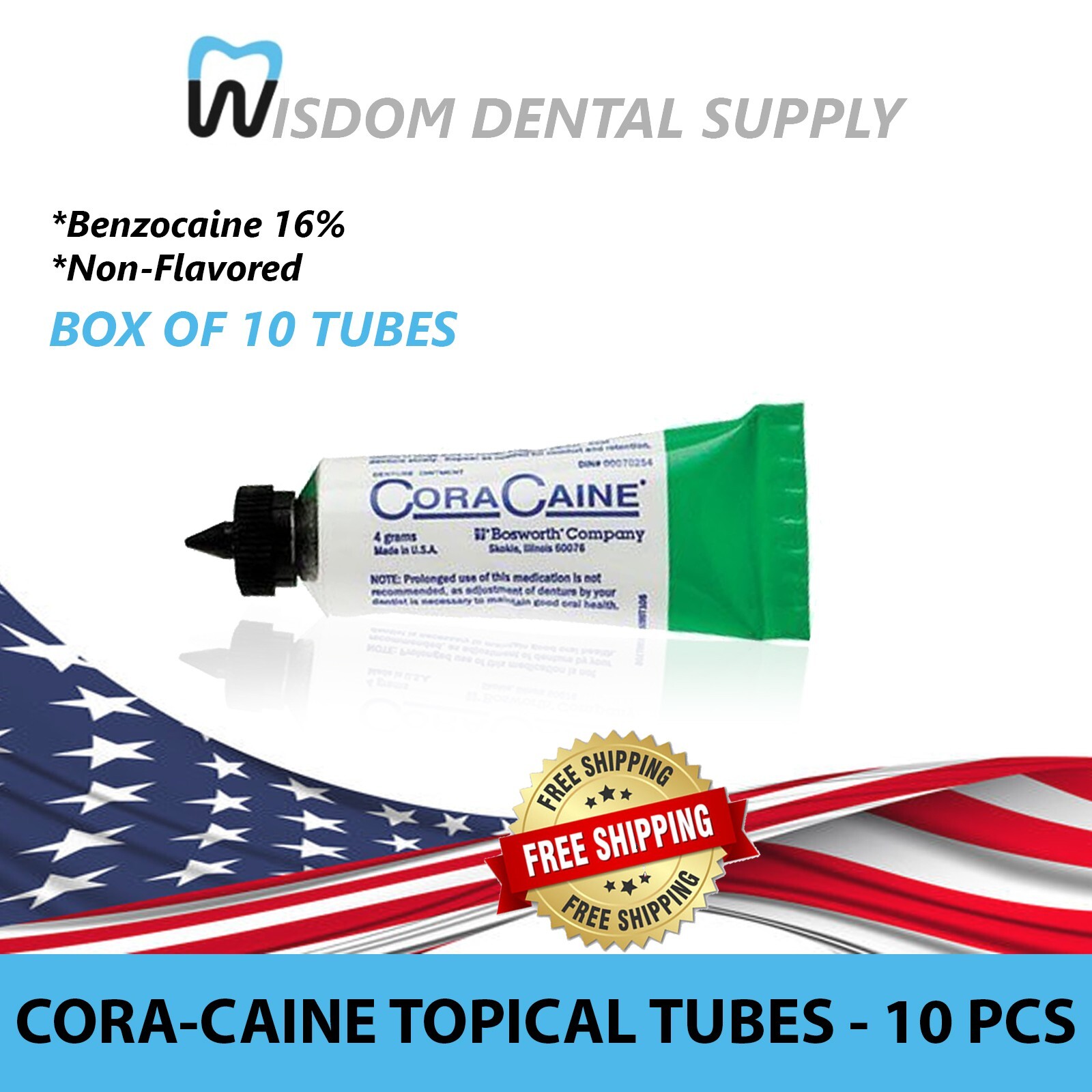 10 Pcs Cora-Caine Topical Anesthetic Denture Pain-Relieving Adhesive Ointment