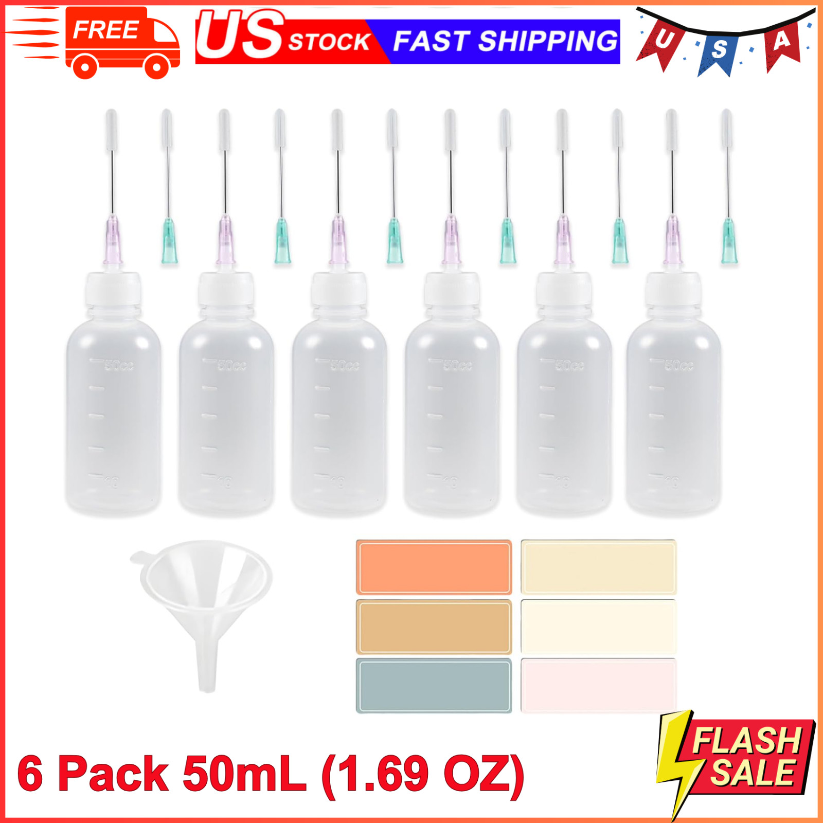 6 Pack Needle Tip Squeeze Bottle 50mL(1.69 OZ), Precision Gun Oil Bottle, Needle