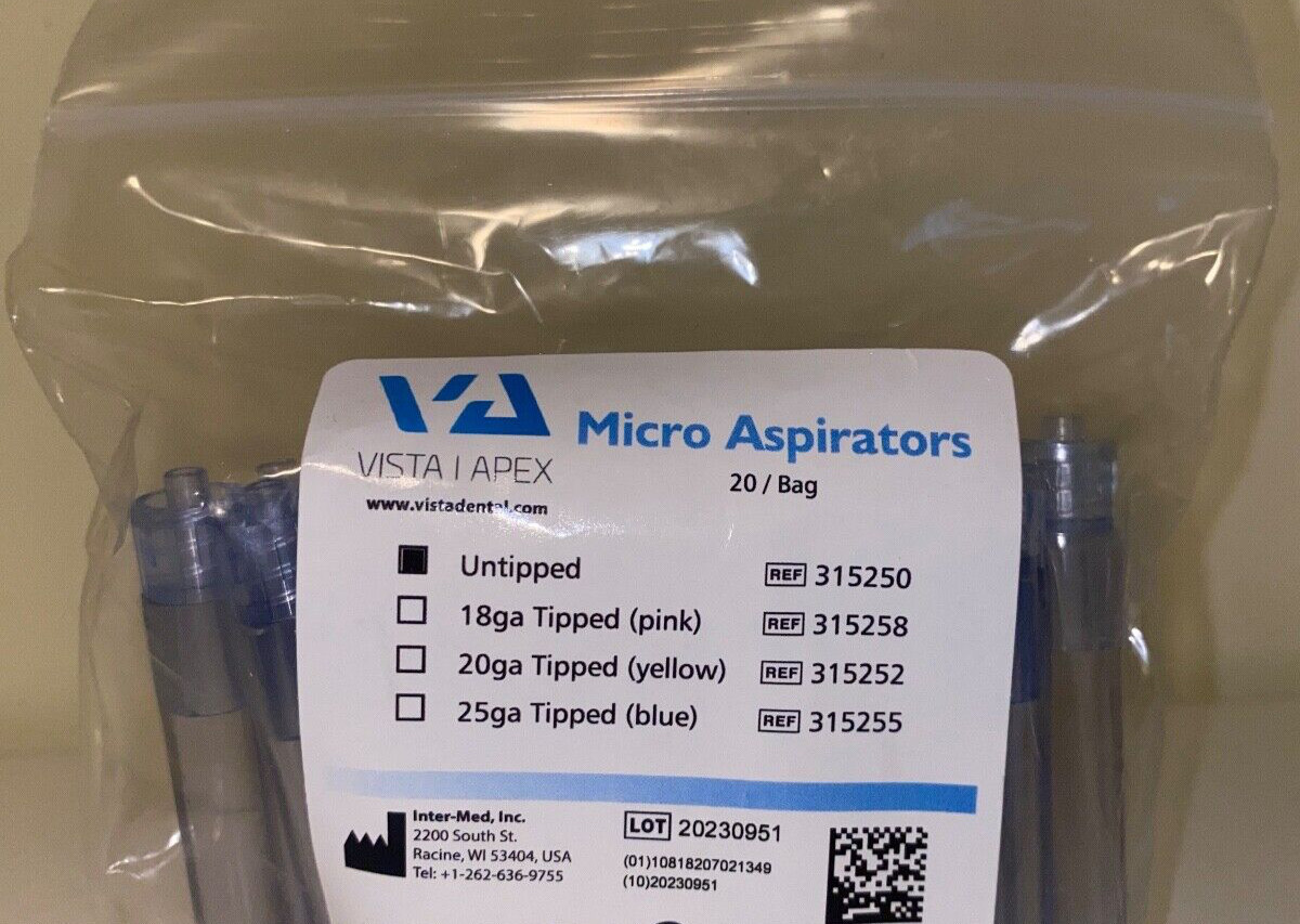 Vista Apex Dental Micro Aspirators 315250 Untipped Luer HVE Adapter 20/Pk